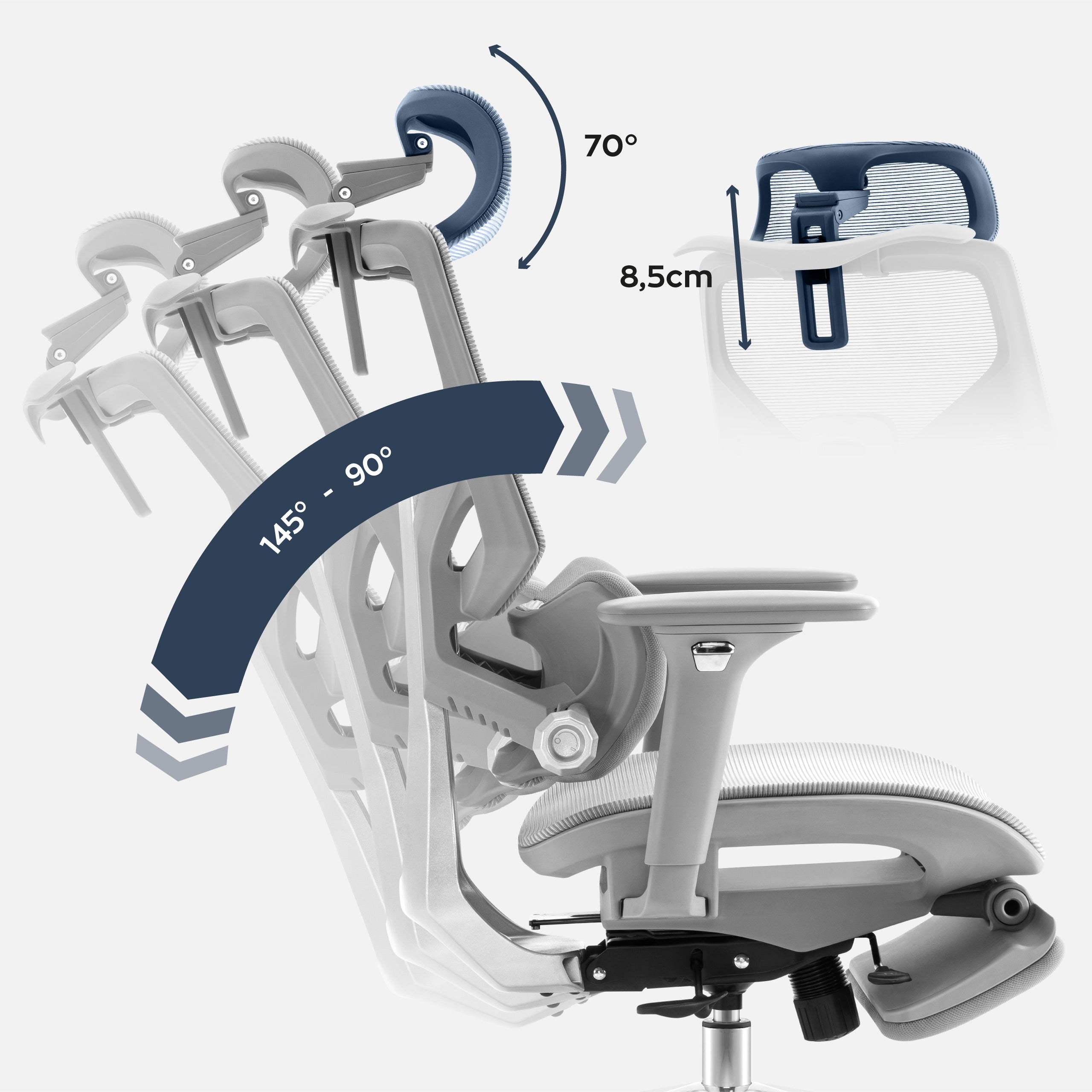 Fotel ergonomiczny z podnóżkiem Mark Adler Expert 8.7 Grey Mesh