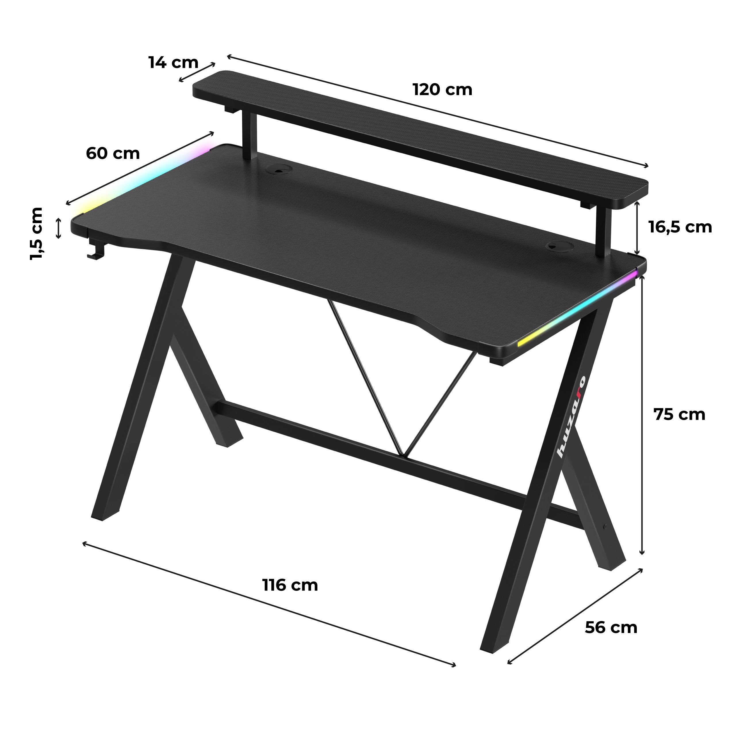 Biurko gamingowe LED Huzaro Hero 1.9 RGB 120 cm
