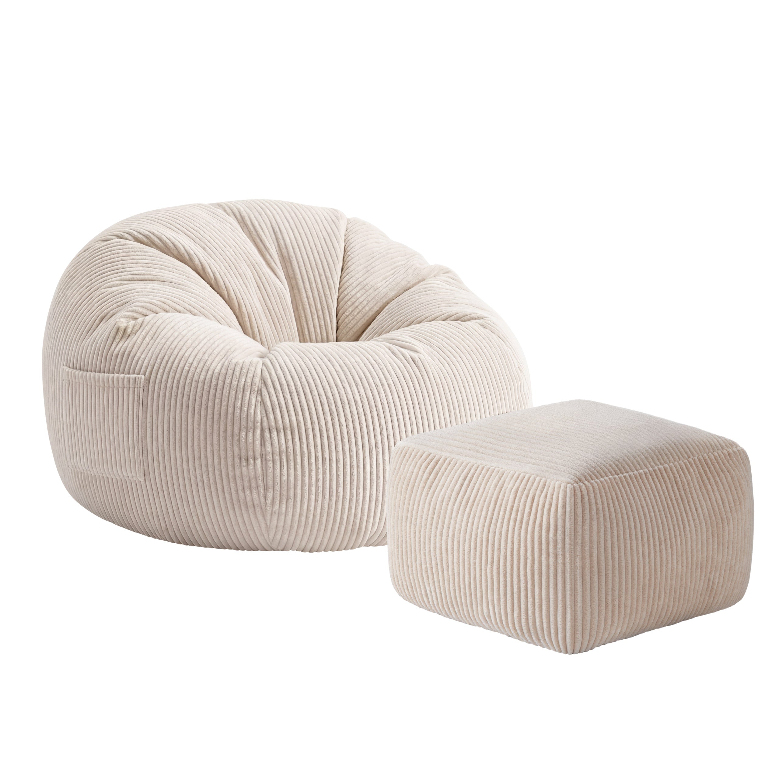 OUTLET Fotel pufa sztruksowa z podnóżkiem Mark Adler Comfy 3.0 Beige