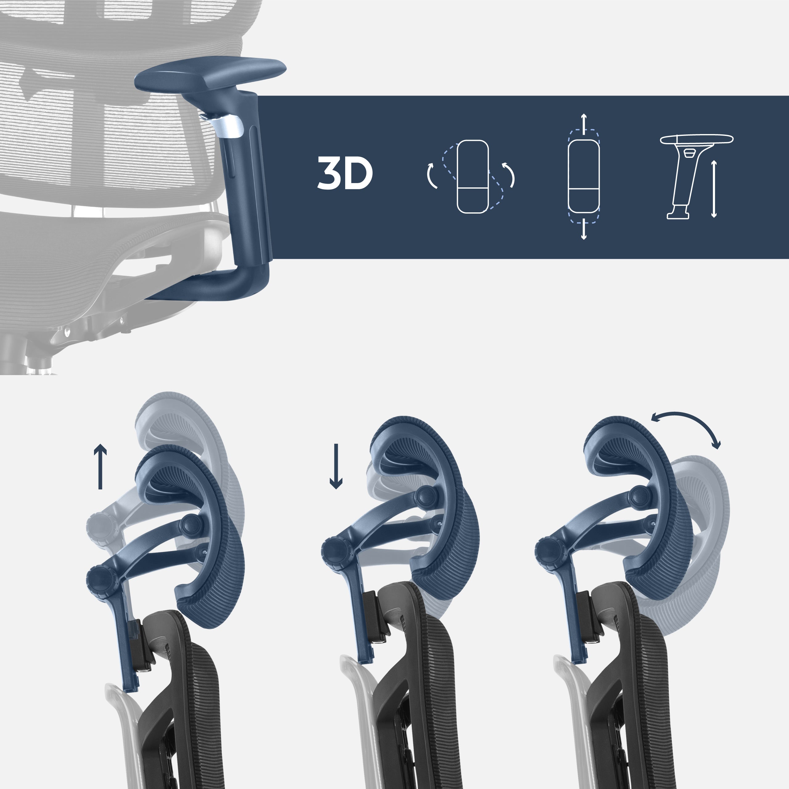 Regulowane podłokietniki oraz regulowany zagłówek 3D