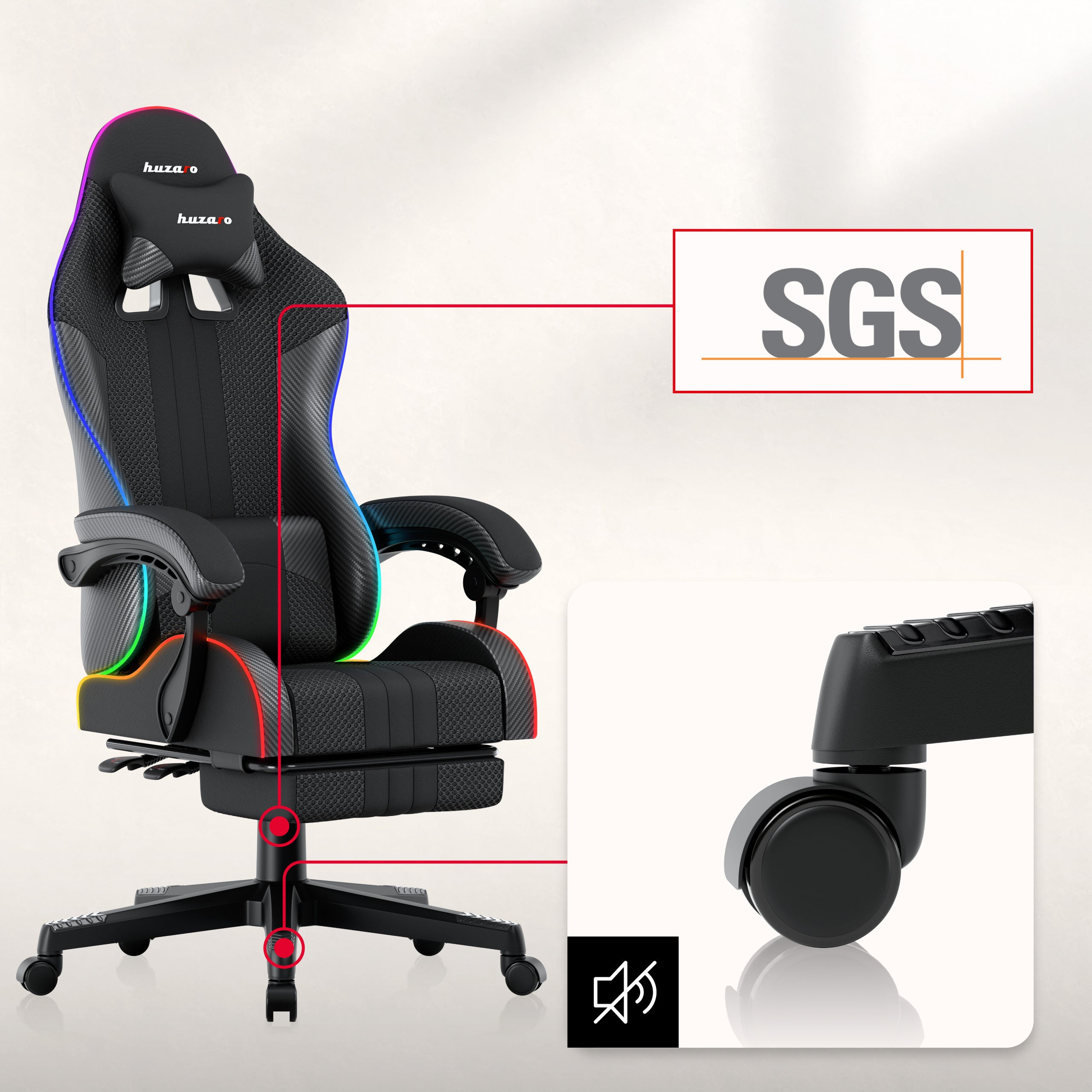Fotel Gamingowy HUZARO Force 4.7 RGB Black Mesh