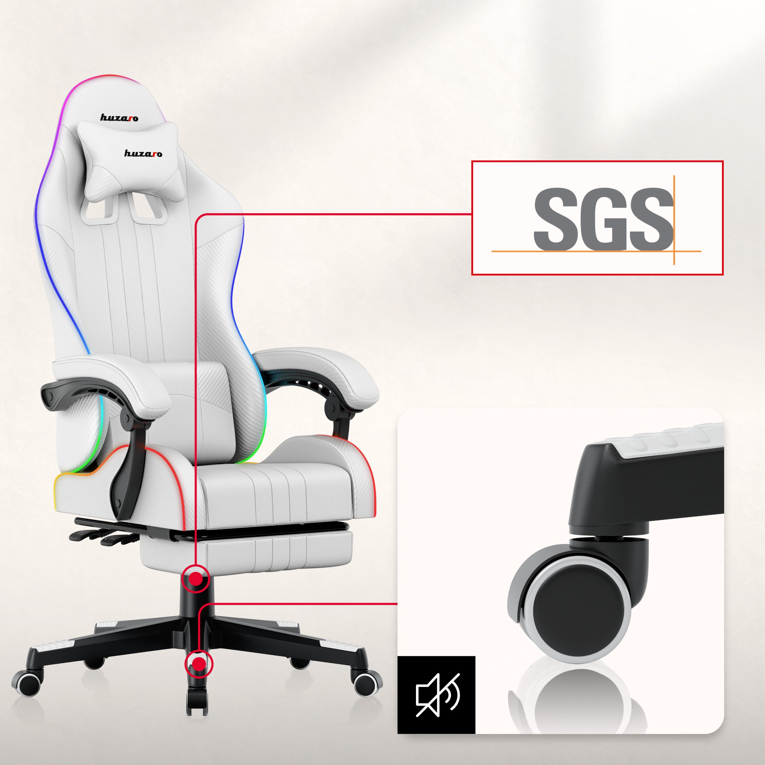 Fotel Gamingowy HUZARO Force 4.7 RGB White