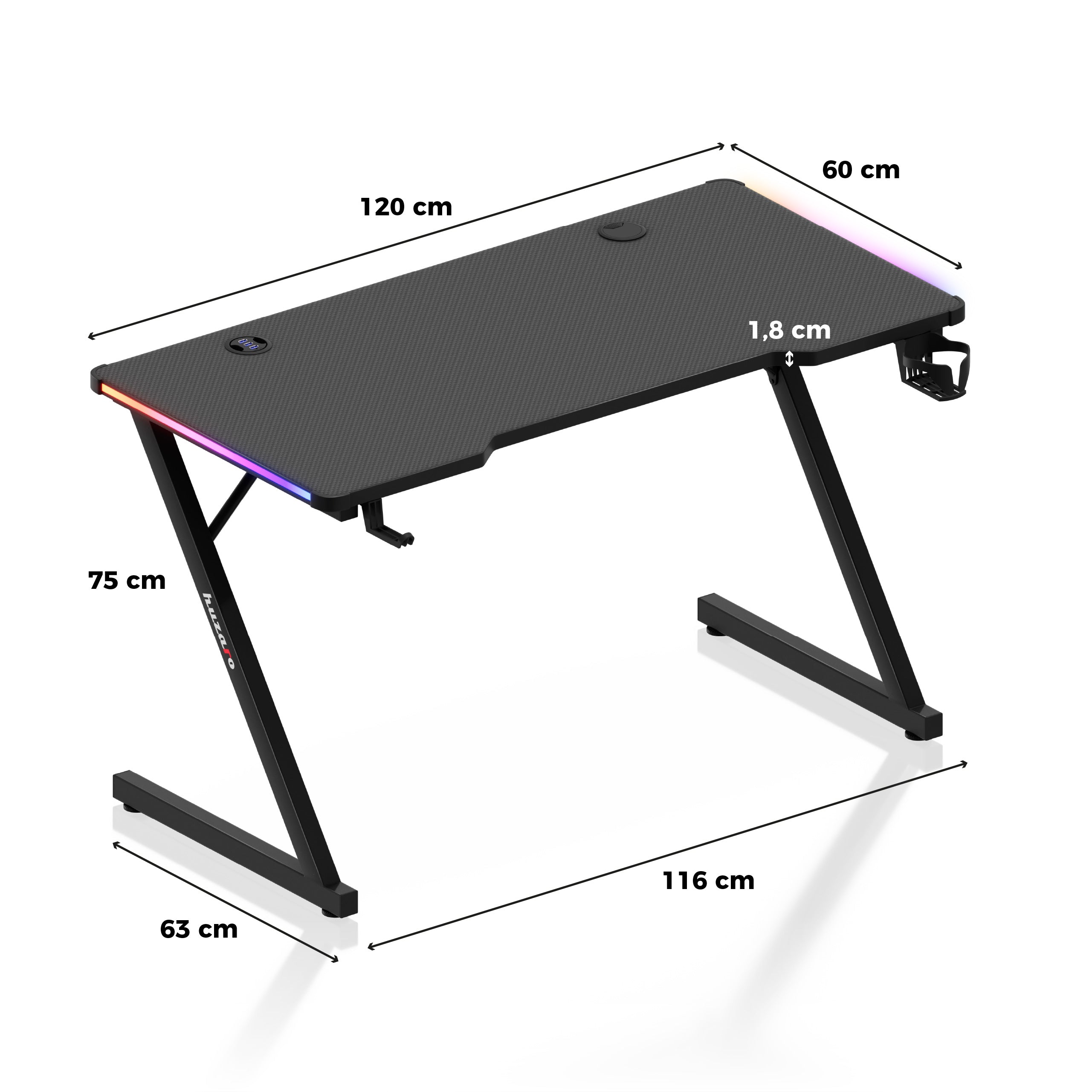 Biurko Gamingowe Huzaro Hero 2.5 RGB LED Black 120 cm