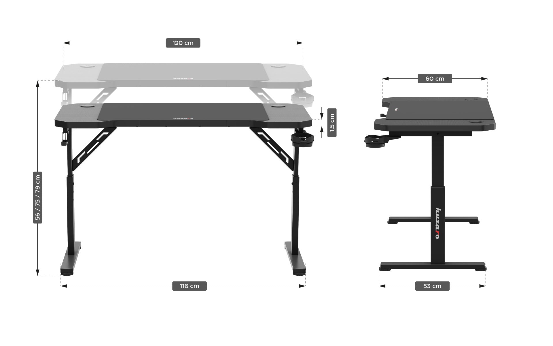 Biurko gamingowe HUZARO Hero 2.6 Black 120 cm