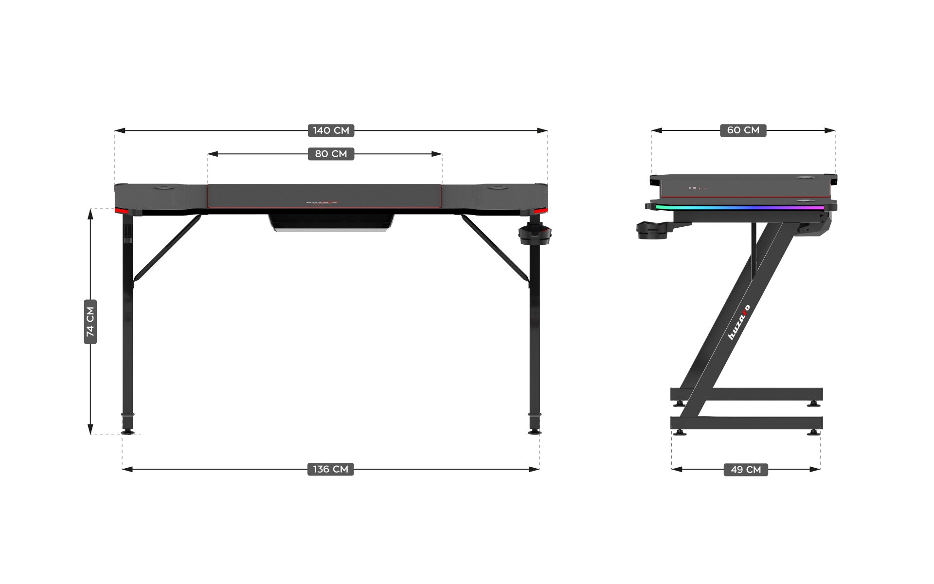 Biurko Gamingowe Huzaro Hero 3.3 RGB Black 140 cm