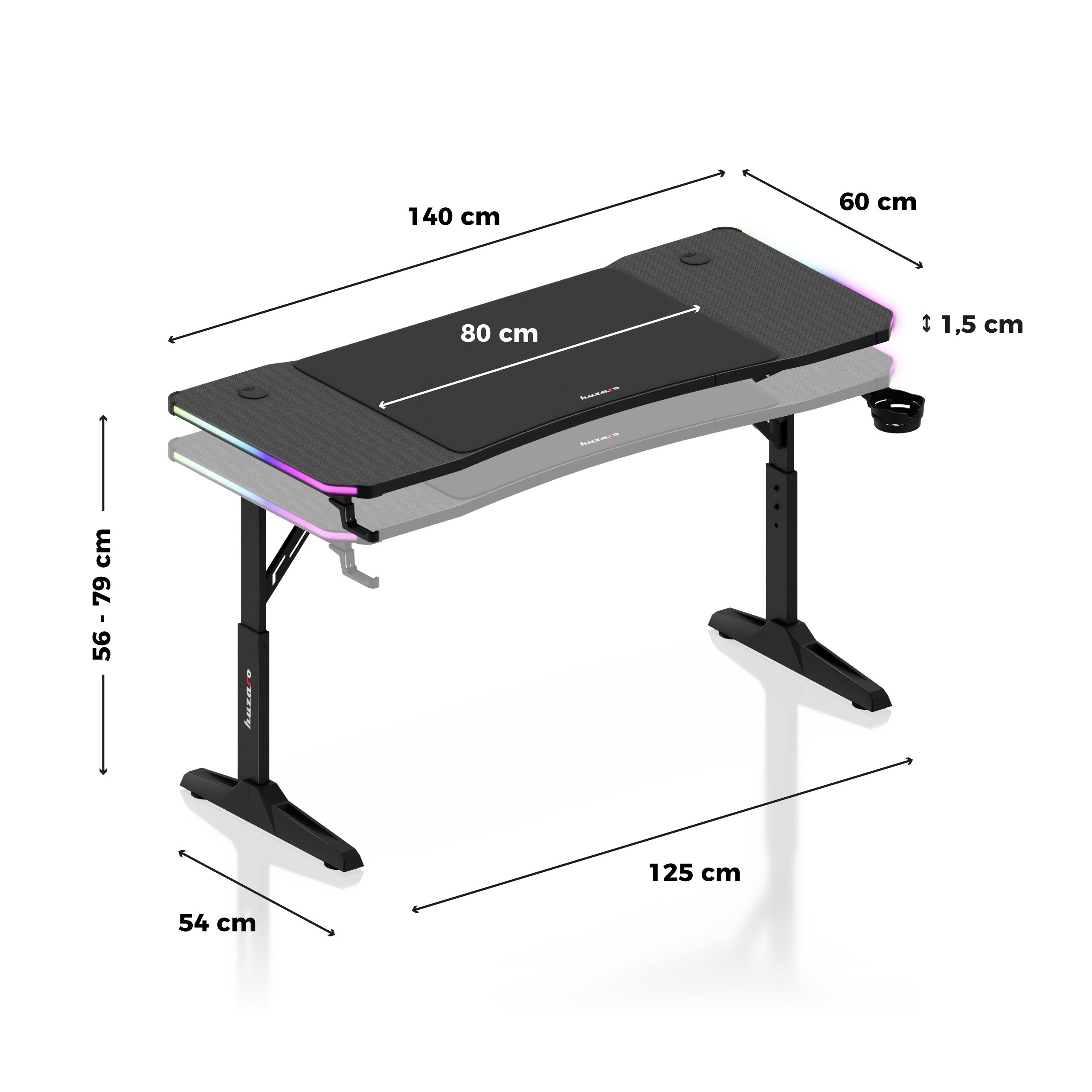 Biurko gamingowe LED Huzaro Hero 3.6 RGB Black