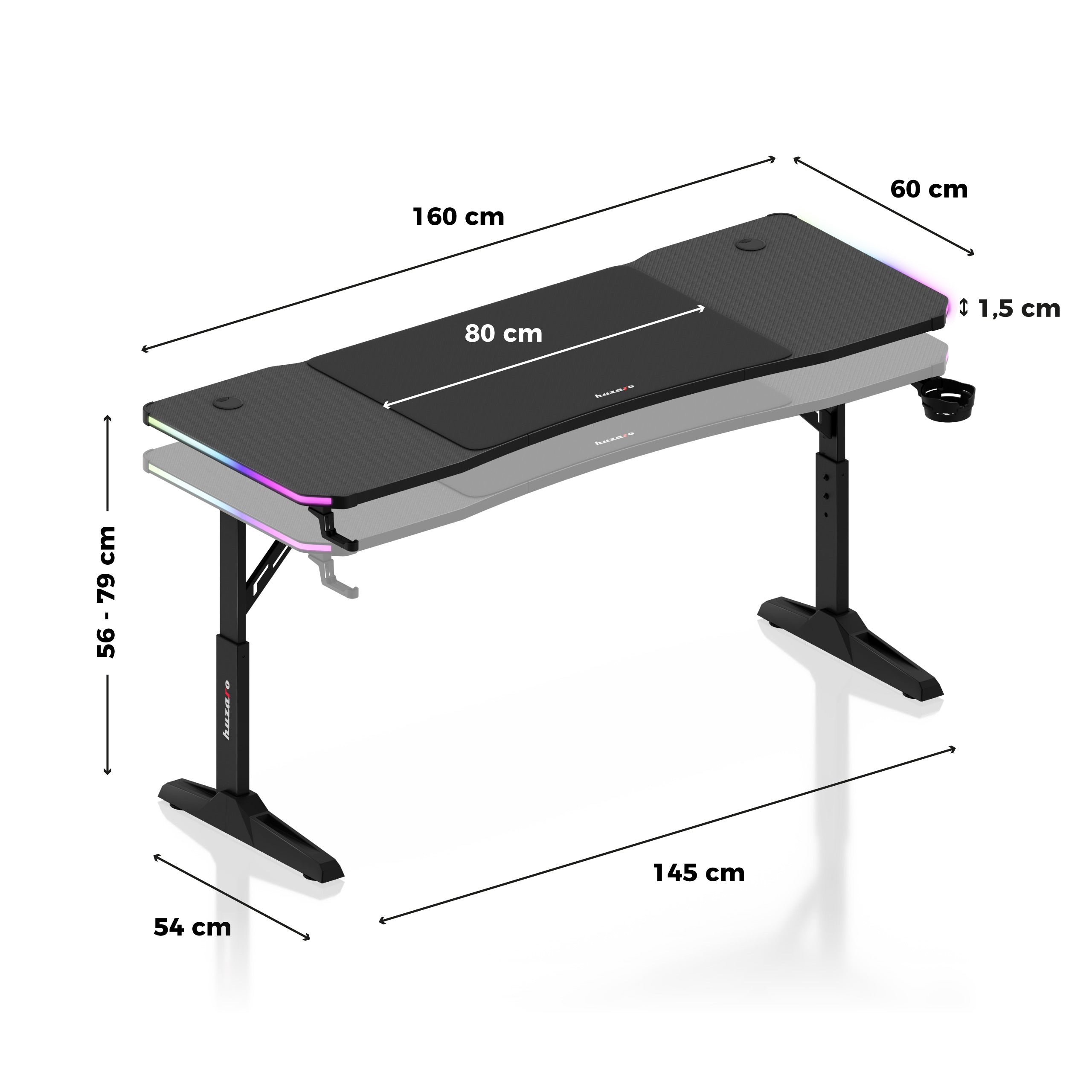 Biurko gamingowe Led Huzaro Hero 4.6 RGB Black 160 cm