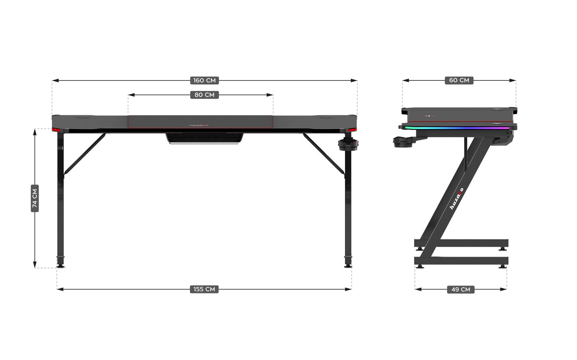 Biurko Gamingowe Huzaro Hero 4.8 RGB Black 160 cm