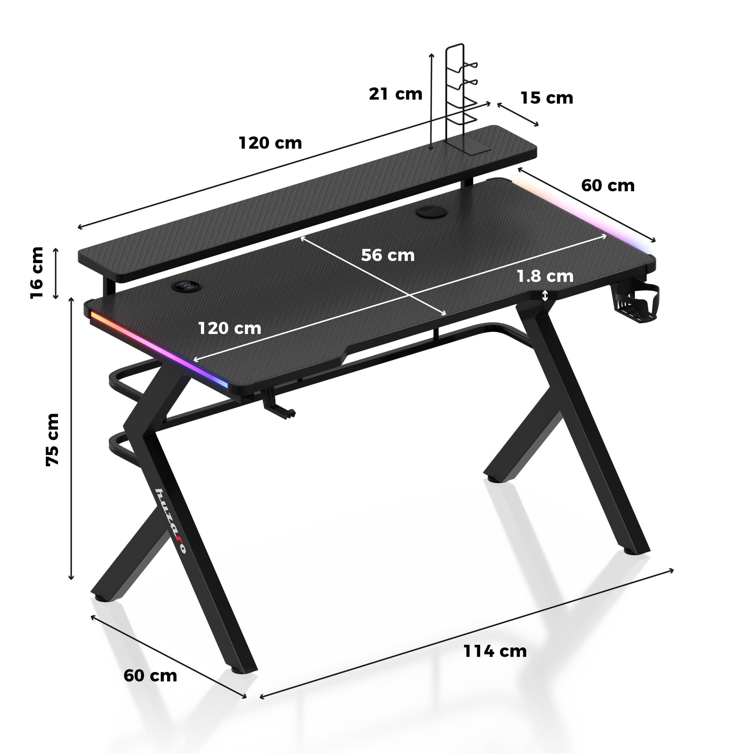 Biurko Gamingowe Huzaro Hero 5.0 RGB LED Black 120 cm