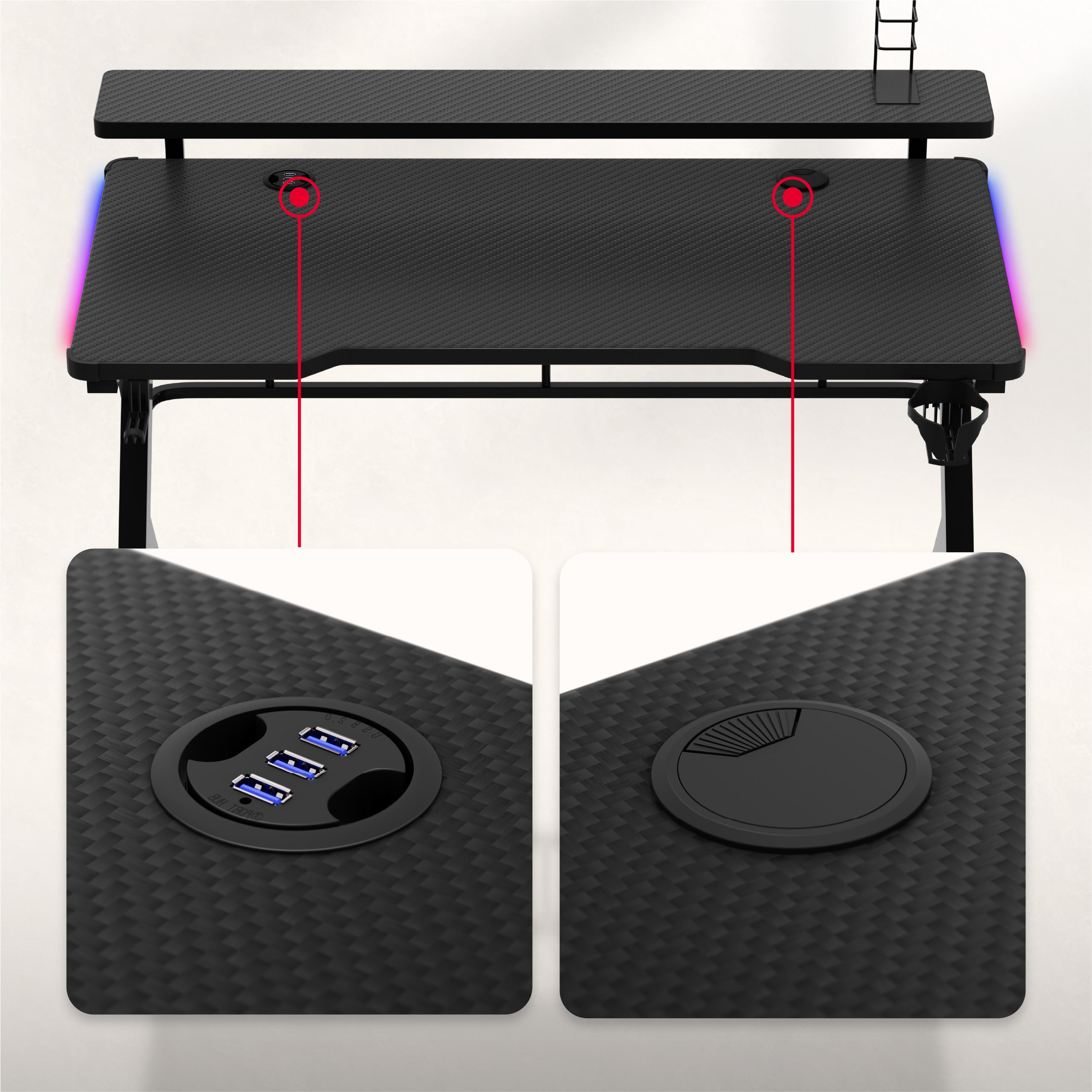 Biurko Gamingowe Huzaro Hero 5.0 RGB LED Black 120 cm