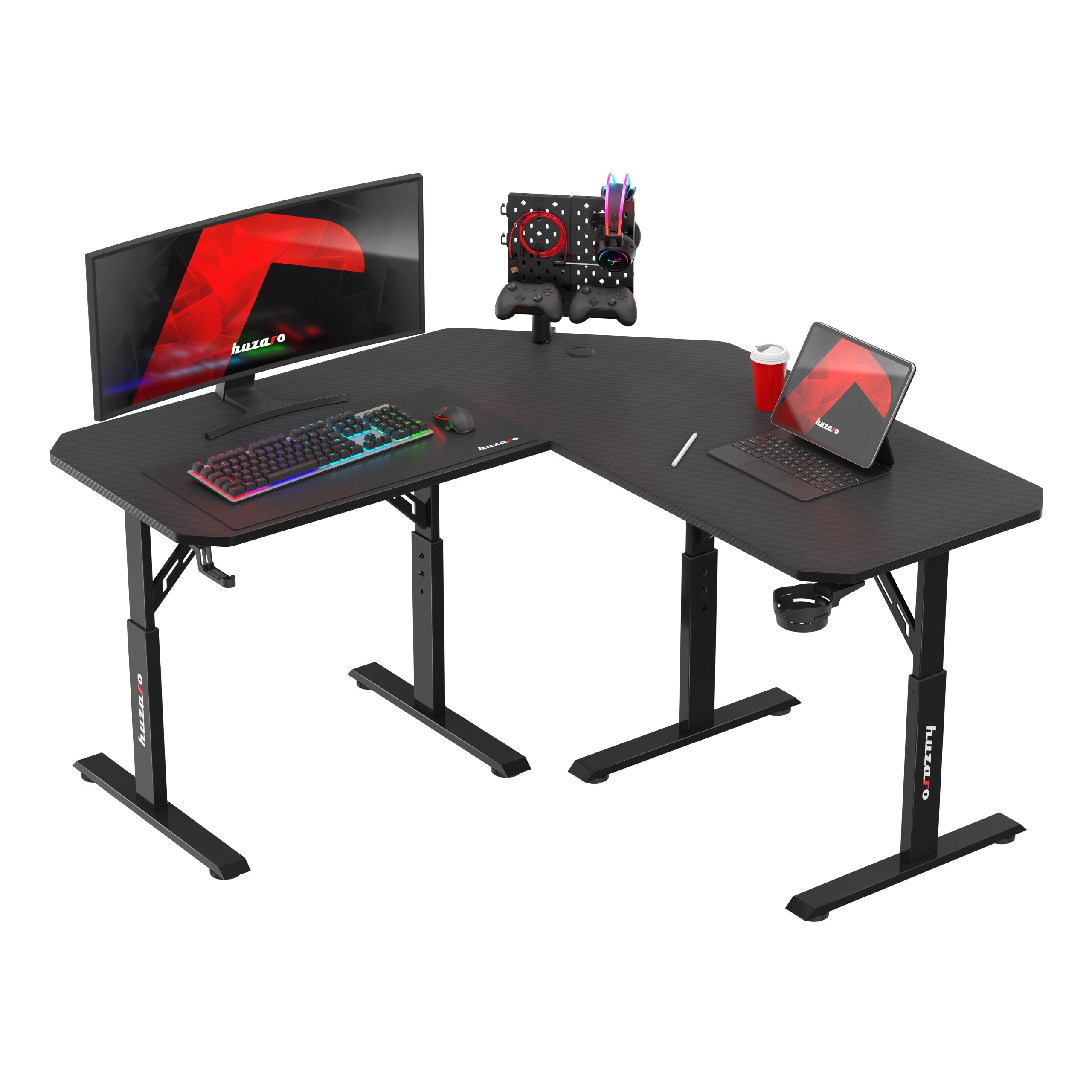 Biurko gamingowe narożne z regulacją wysokości Huzaro Hero 7.3 Black