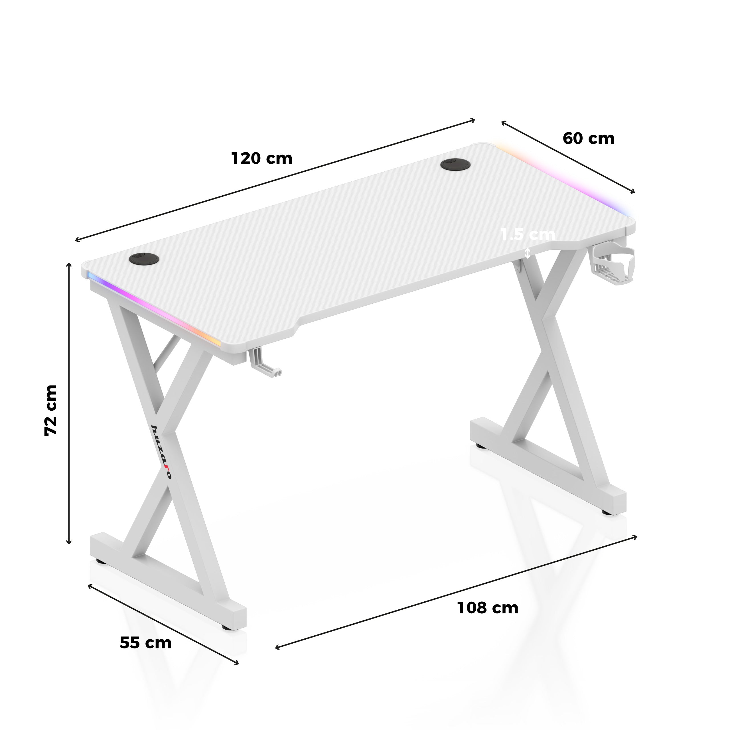 Biurko gamingowe LED Huzaro Hero 2.3 RGB White 120 cm