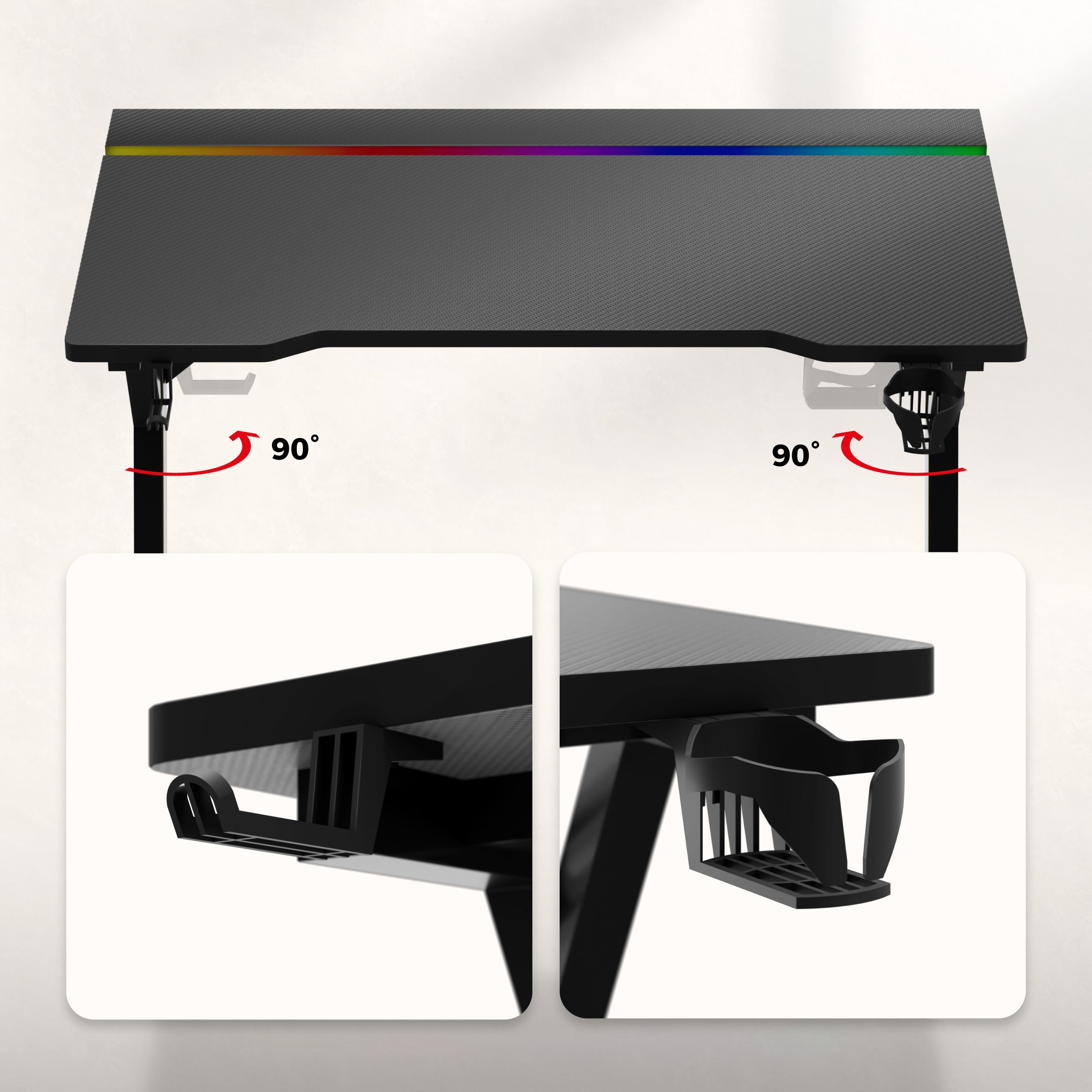 Biurko gamingowe z oświetleniem LED Huzaro Hero 2.4 RGB Black