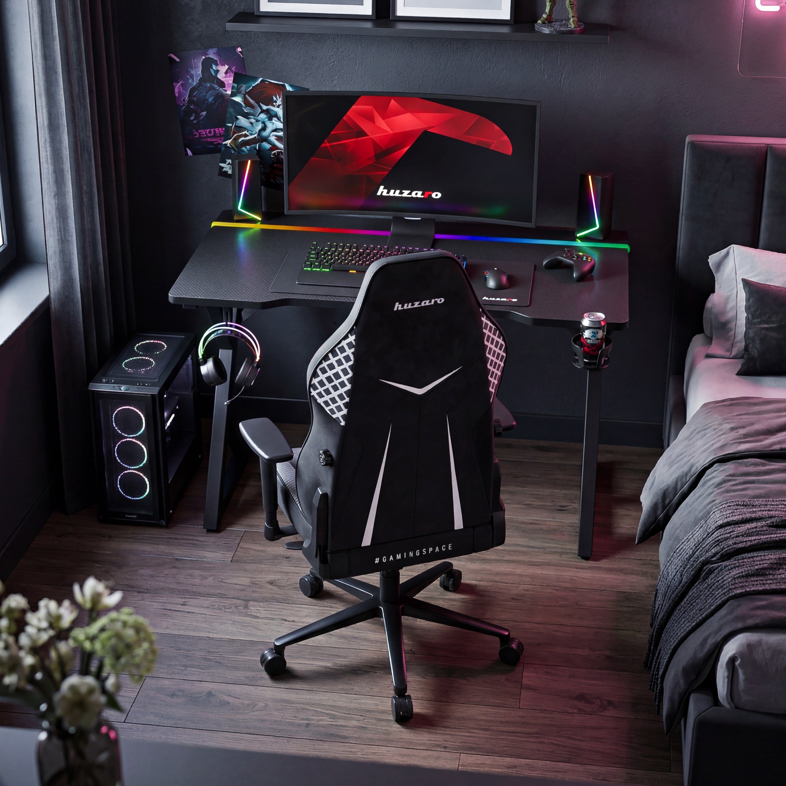 Biurko gamingowe z oświetleniem LED Huzaro Hero 2.4 RGB Black