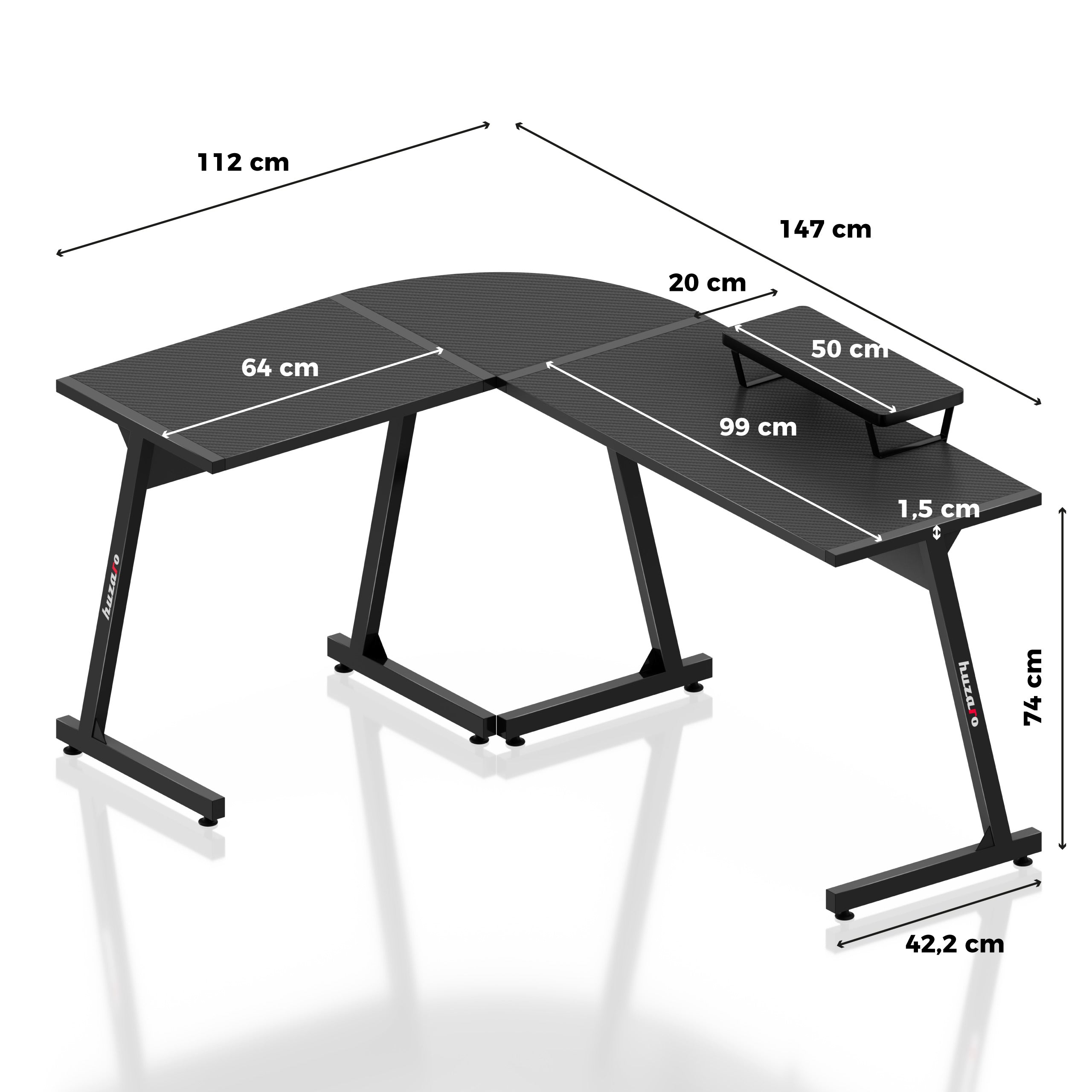 Biurko narożne gamingowe Huzaro Hero 6.0 Black 147 cm