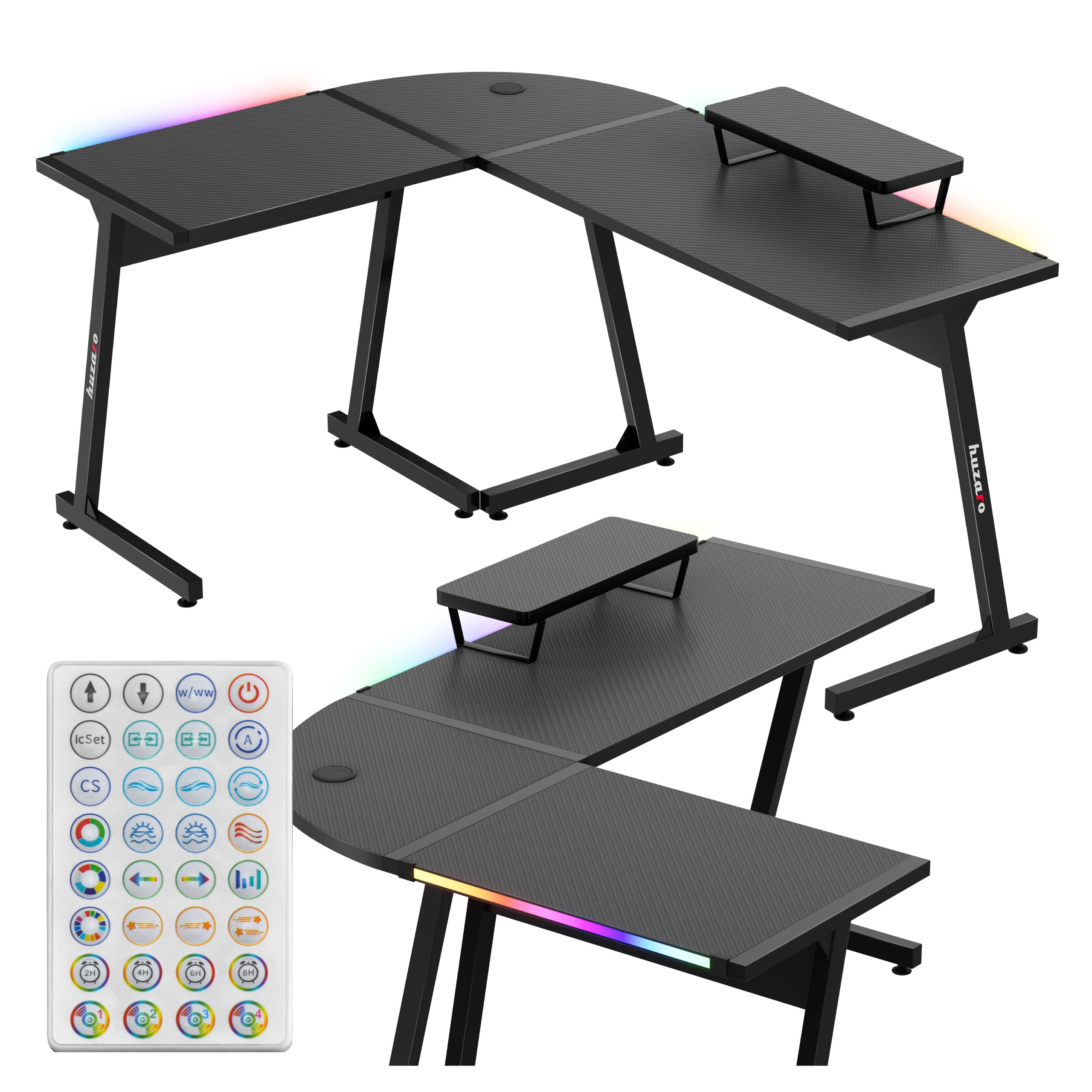 Biurko narożne gamingowe HUZARO Hero 6.0 RGB Smart Black 147 cm