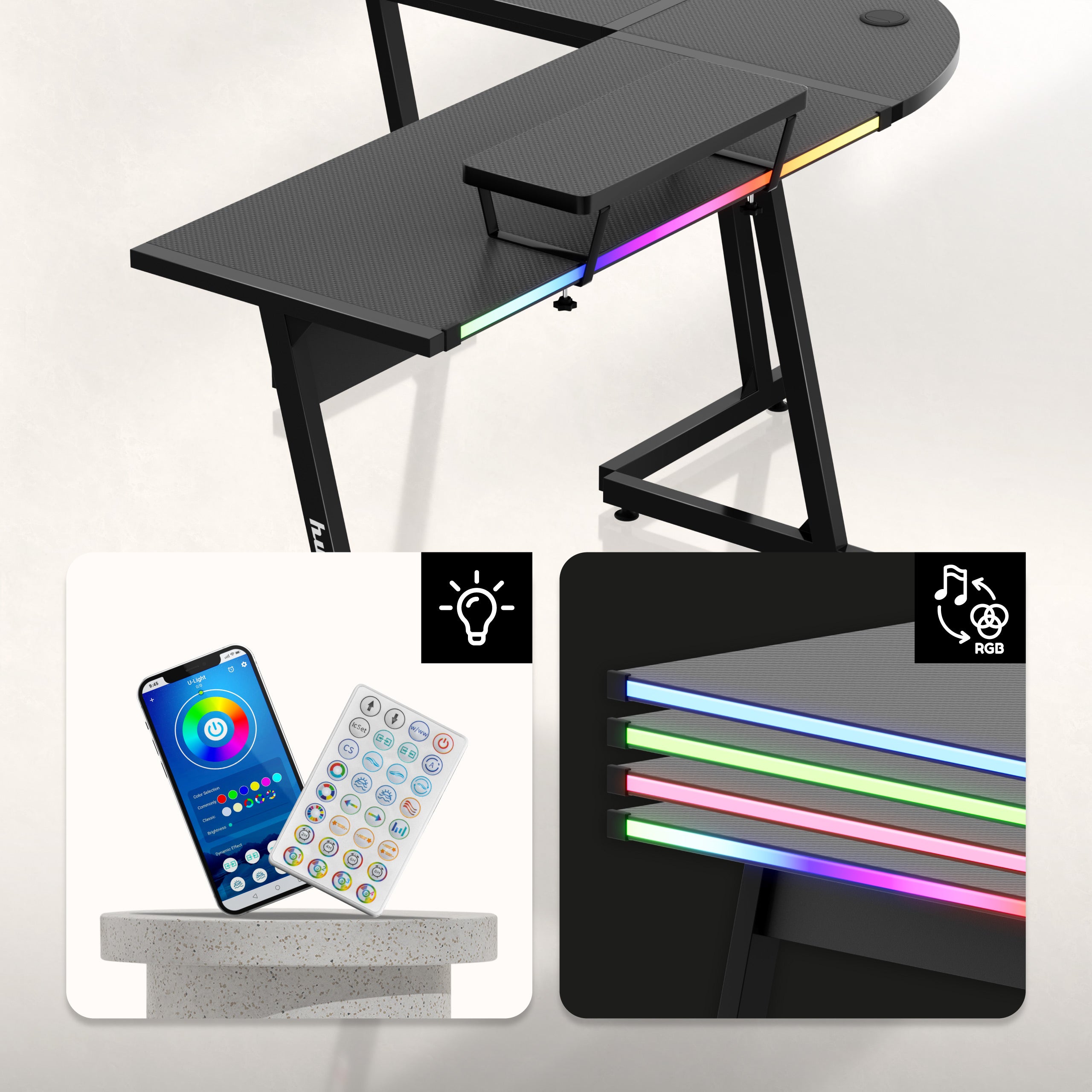 Biurko narożne gamingowe HUZARO Hero 6.0 RGB Smart Black 147 cm