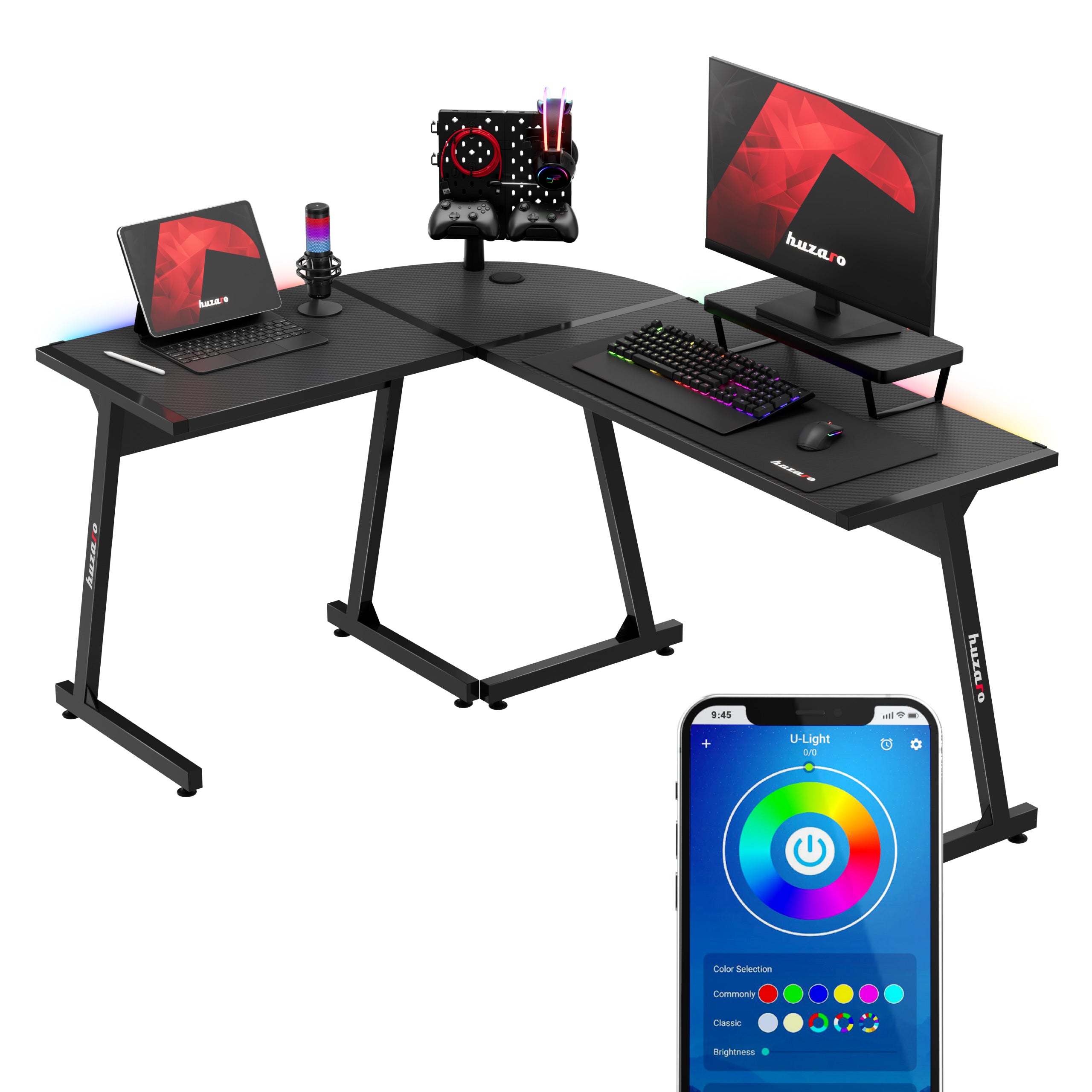 Biurko narożne gamingowe HUZARO Hero 6.0 RGB Smart Black 147 cm