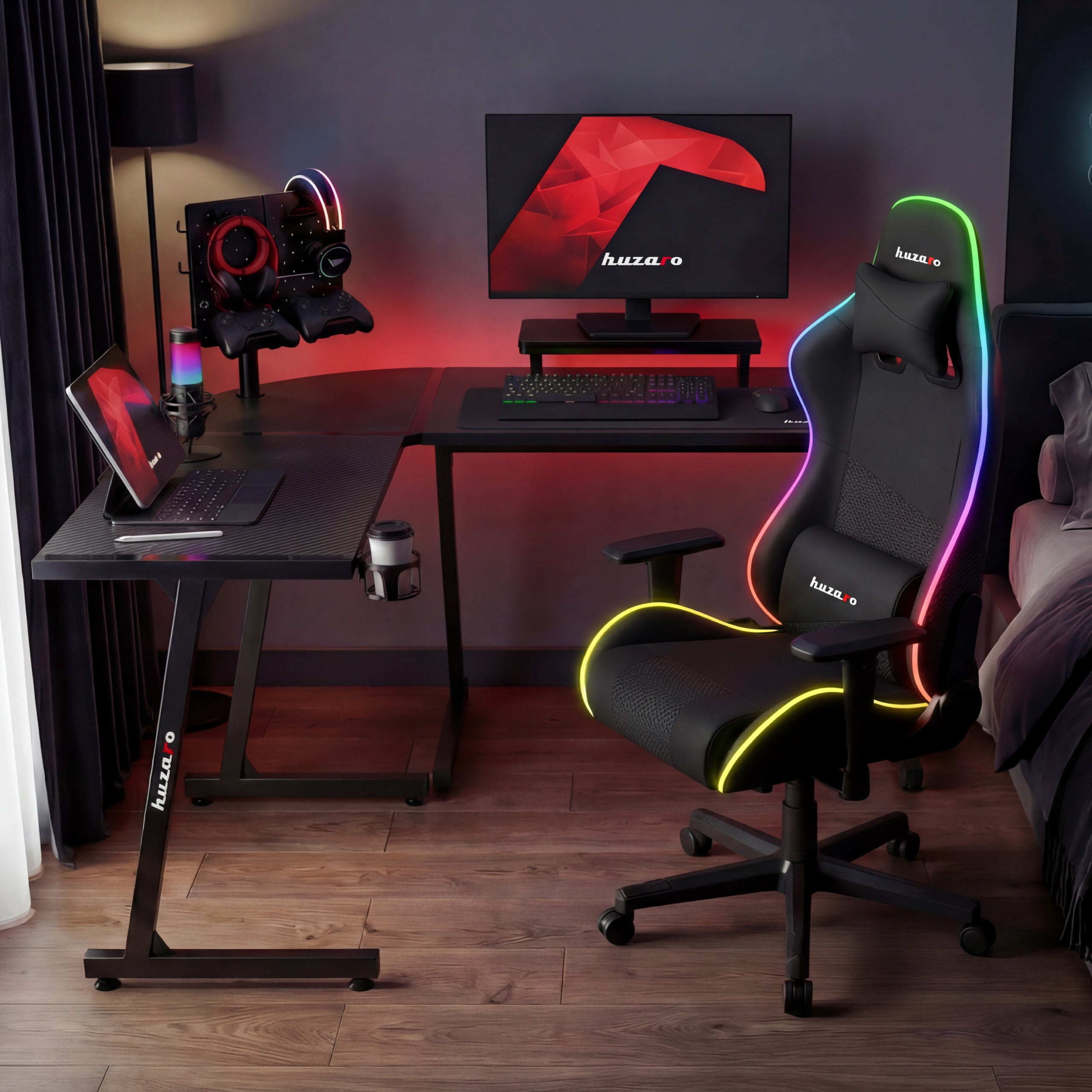 Biurko narożne gamingowe HUZARO Hero 6.0 RGB Smart Black 147 cm