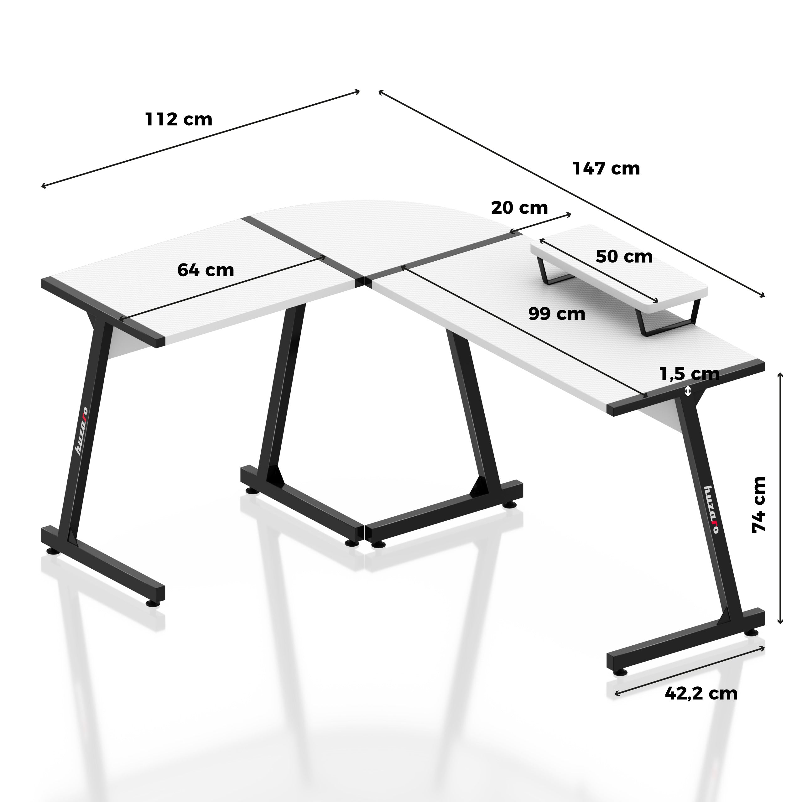 Biurko narożne gamingowe Huzaro Hero 6.0 White 147 cm