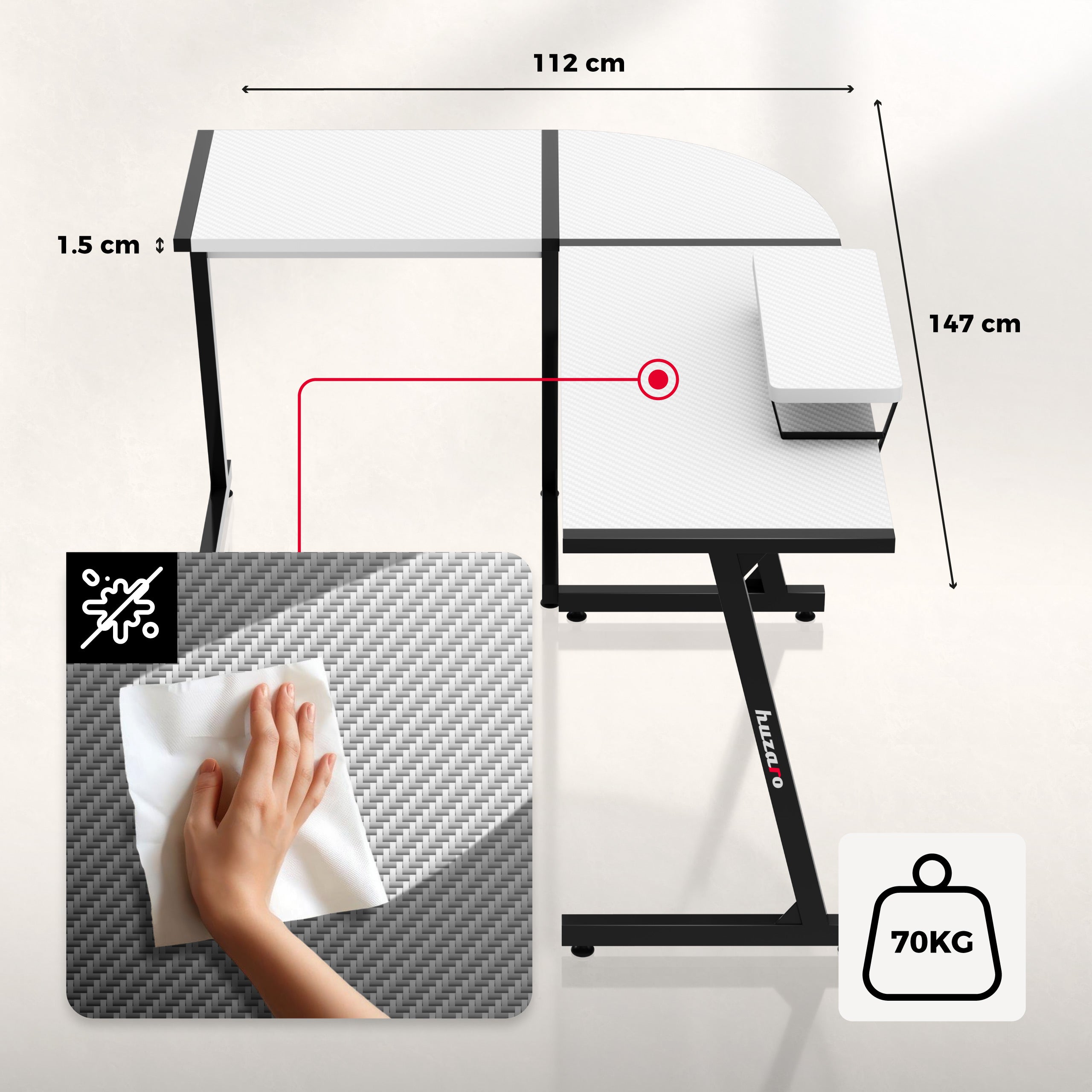 Biurko narożne gamingowe Huzaro Hero 6.0 White 147 cm