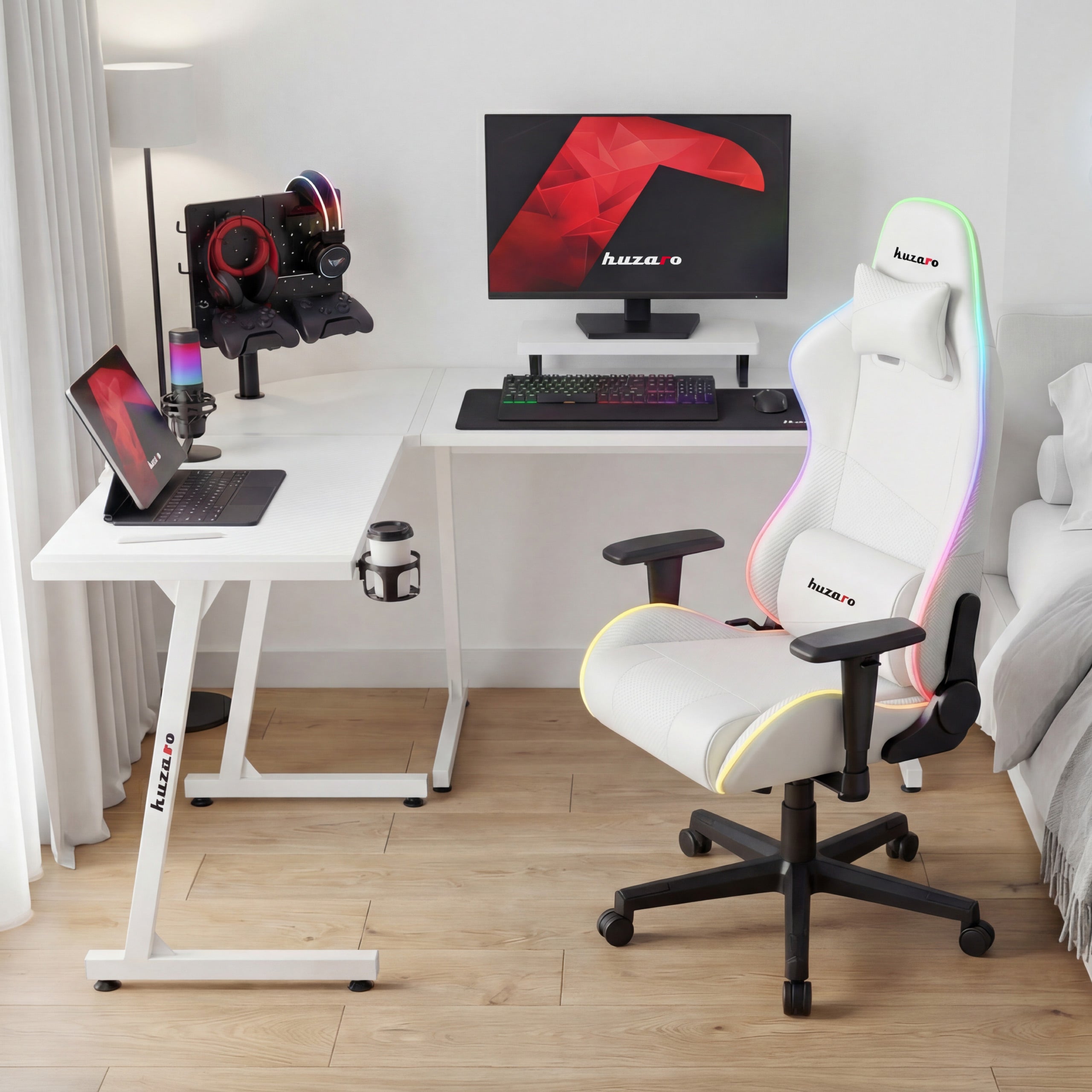 Biurko narożne gamingowe Huzaro Hero 6.0 White 147 cm