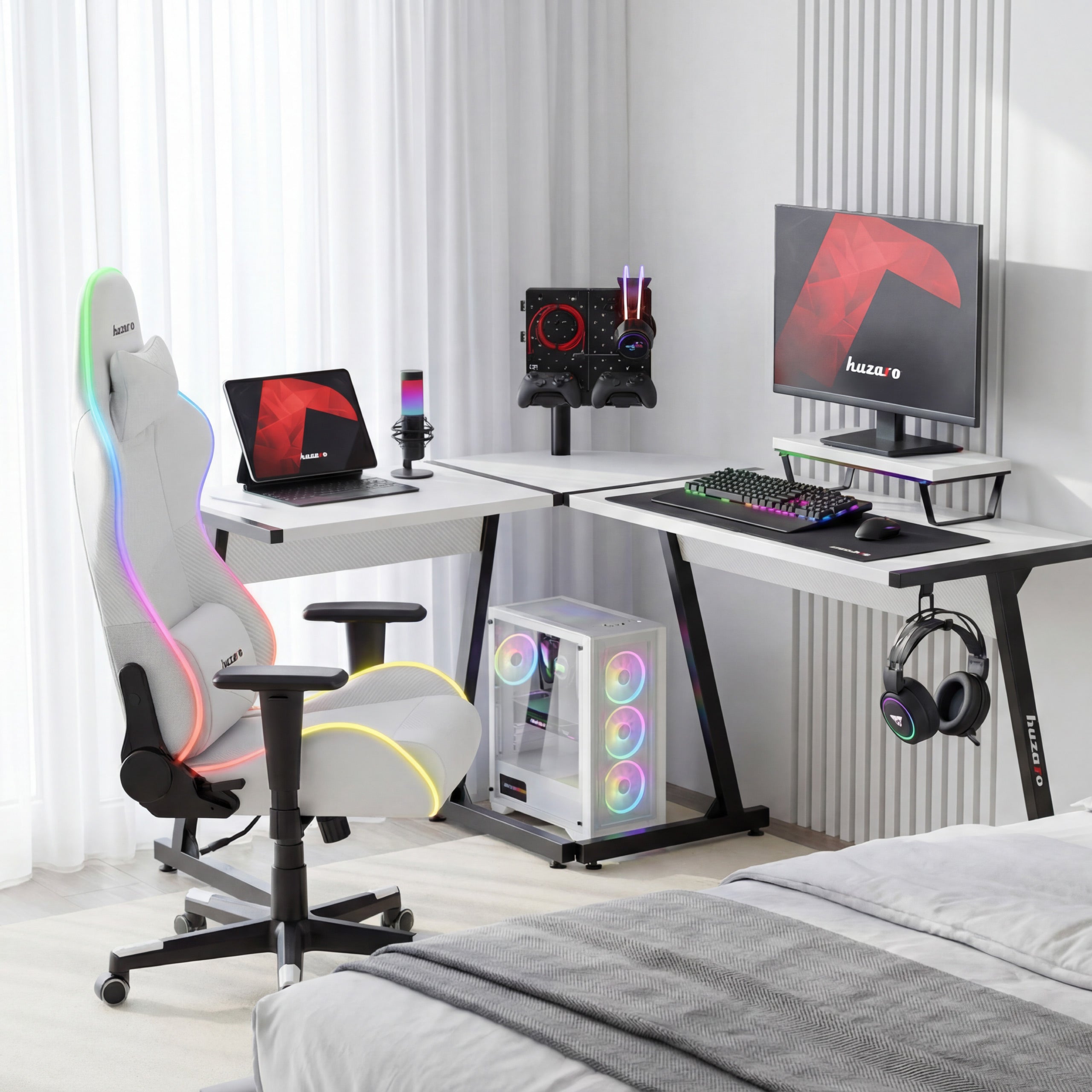 Biurko narożne gamingowe Huzaro Hero 6.0 White 147 cm