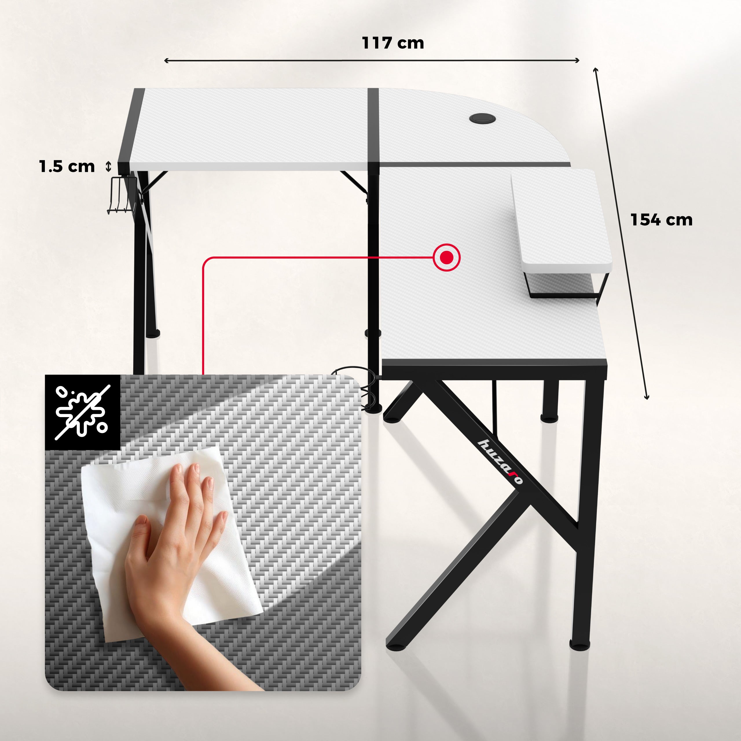 Biurko narożne gamingowe Huzaro Hero 6.3 White 154 cm