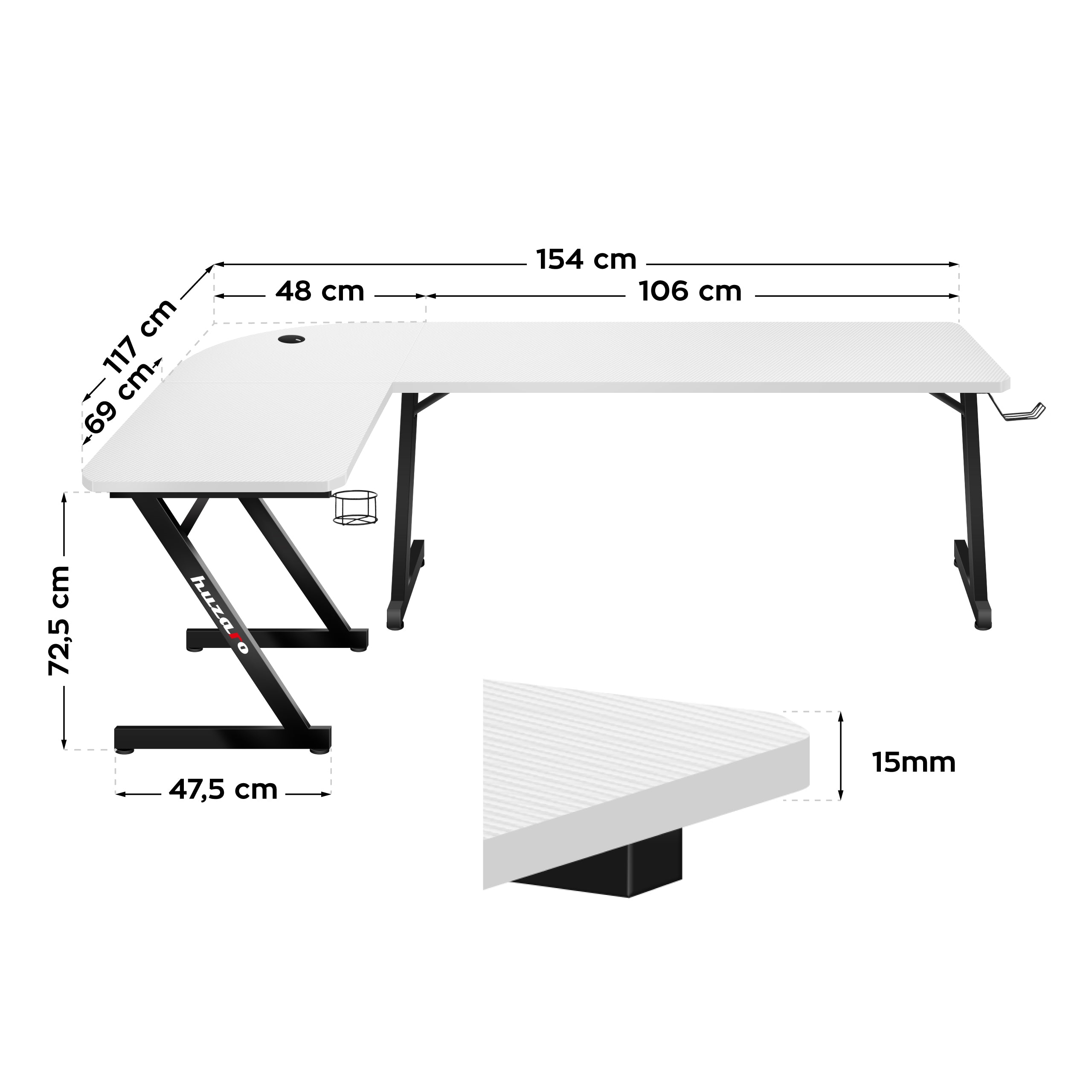 Biurko narożne gamingowe Huzaro Hero 7.0 White 154 cm