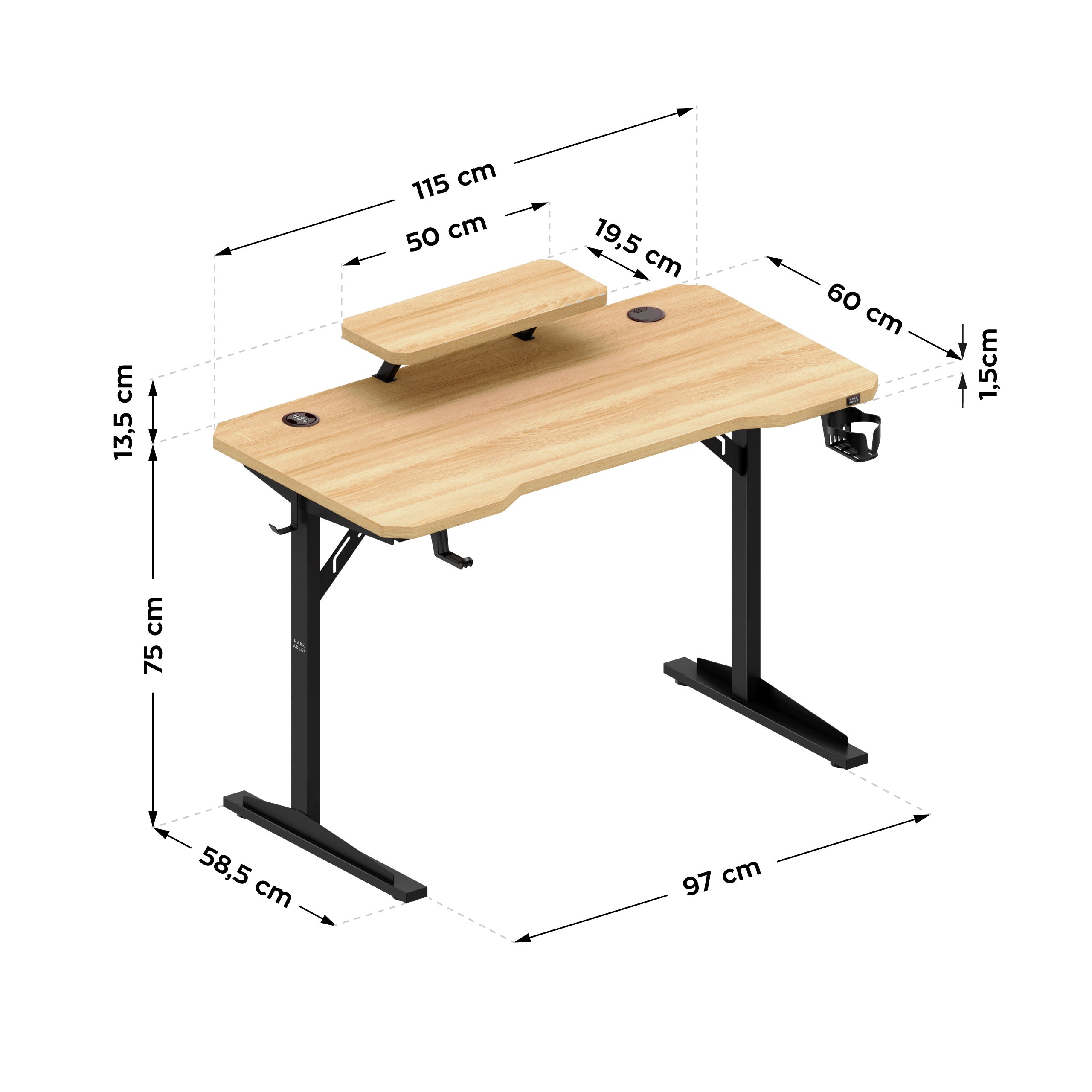 Biurko komputerowe z półką Mark Adler Leader 5.1 Oak 115 cm