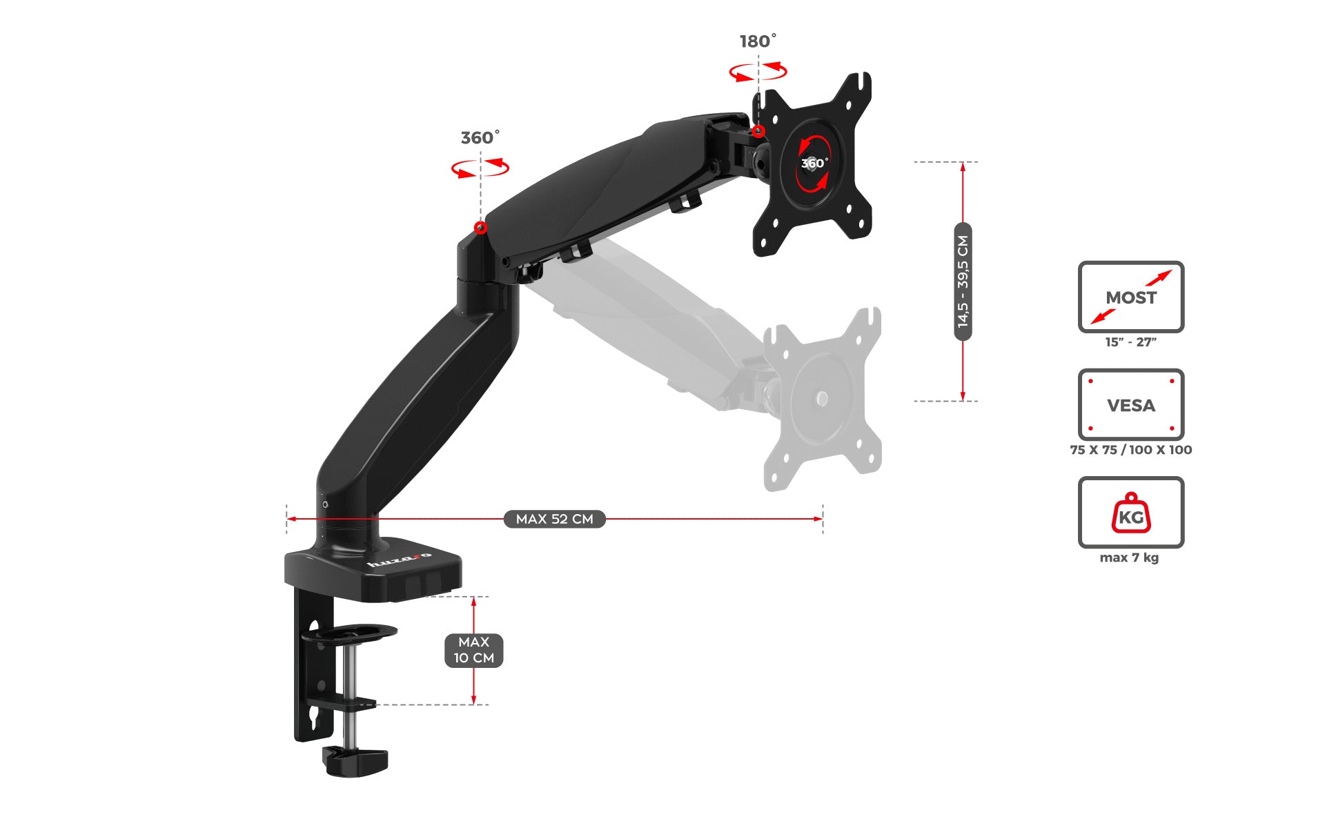Uchwyt do monitora obrotowy HUZARO Motion 1.2