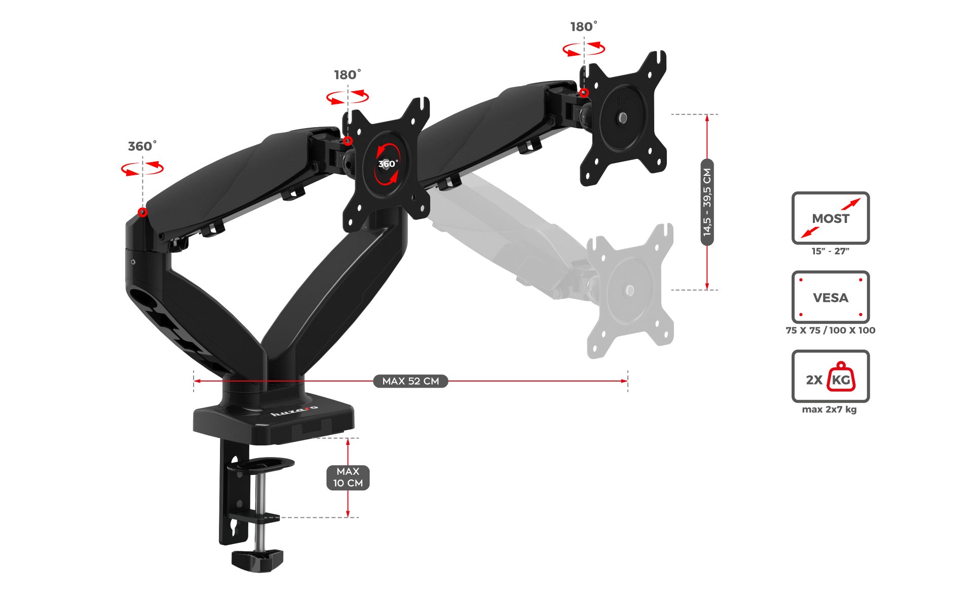 Uchwyt obrotowy Huzaro Motion 2.2  na dwa monitory