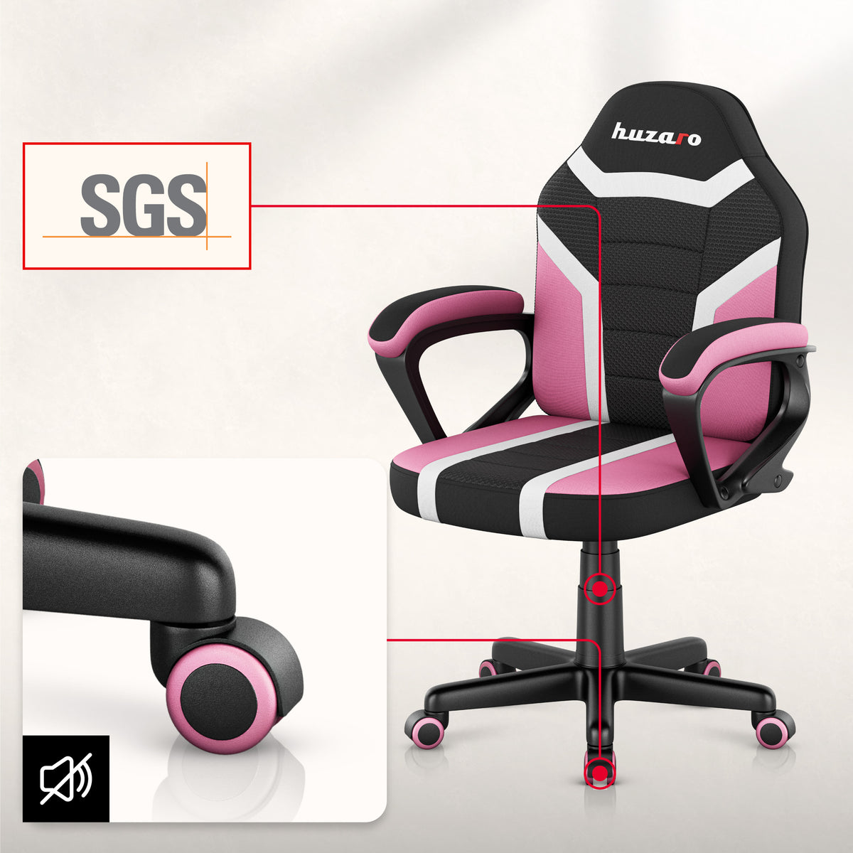 Fotel gamingowy dla dziecka HUZARO RANGER 1.0 Pink Mesh