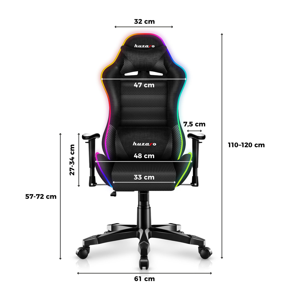 Fotel  gamingowy dla dziecka HUZARO RANGER 6.0 RGB Black Mesh