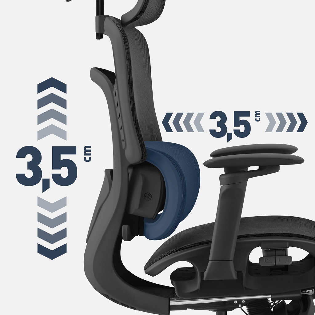 Zaawansowana podpora lędźwiowa w fotelach ergonomicznych Mark Adler Visioner