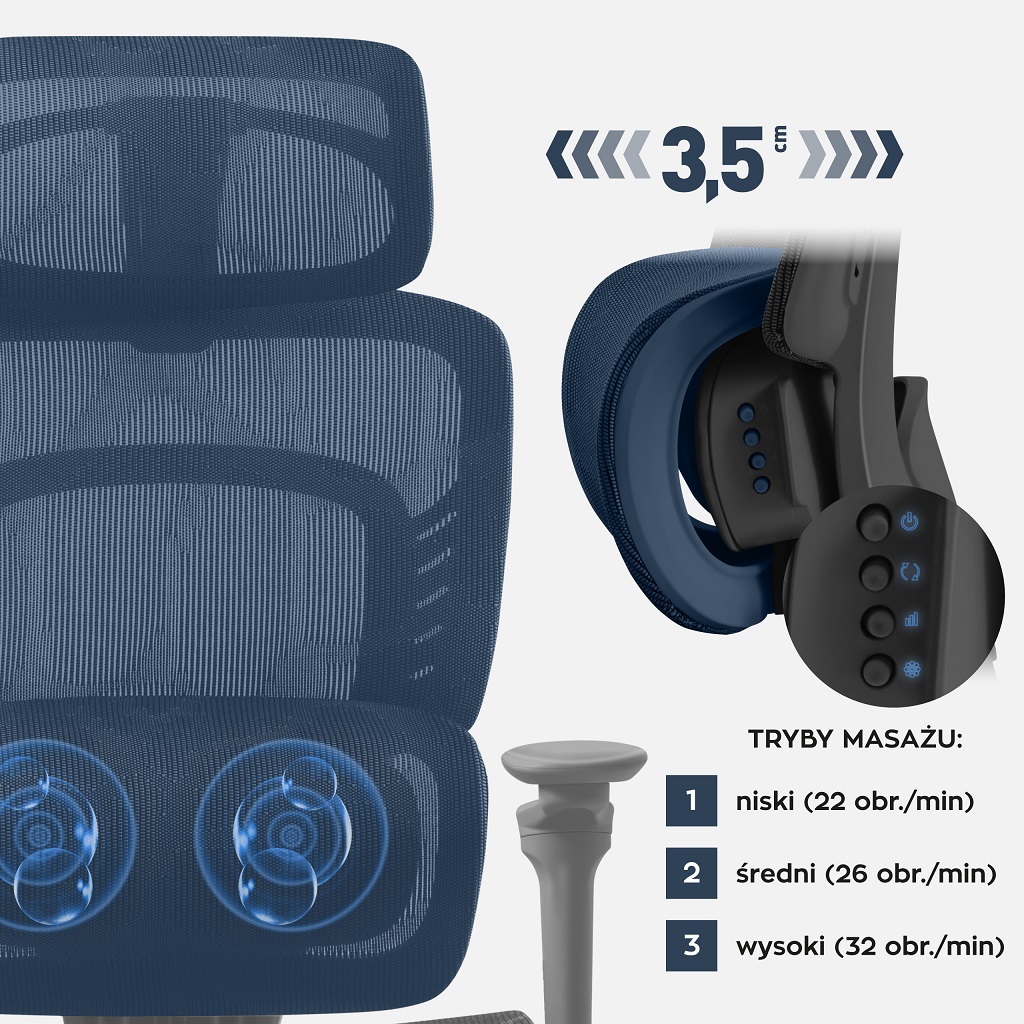 funkcja masażu w fotelach ergonomicznych Mark Adler Visioner