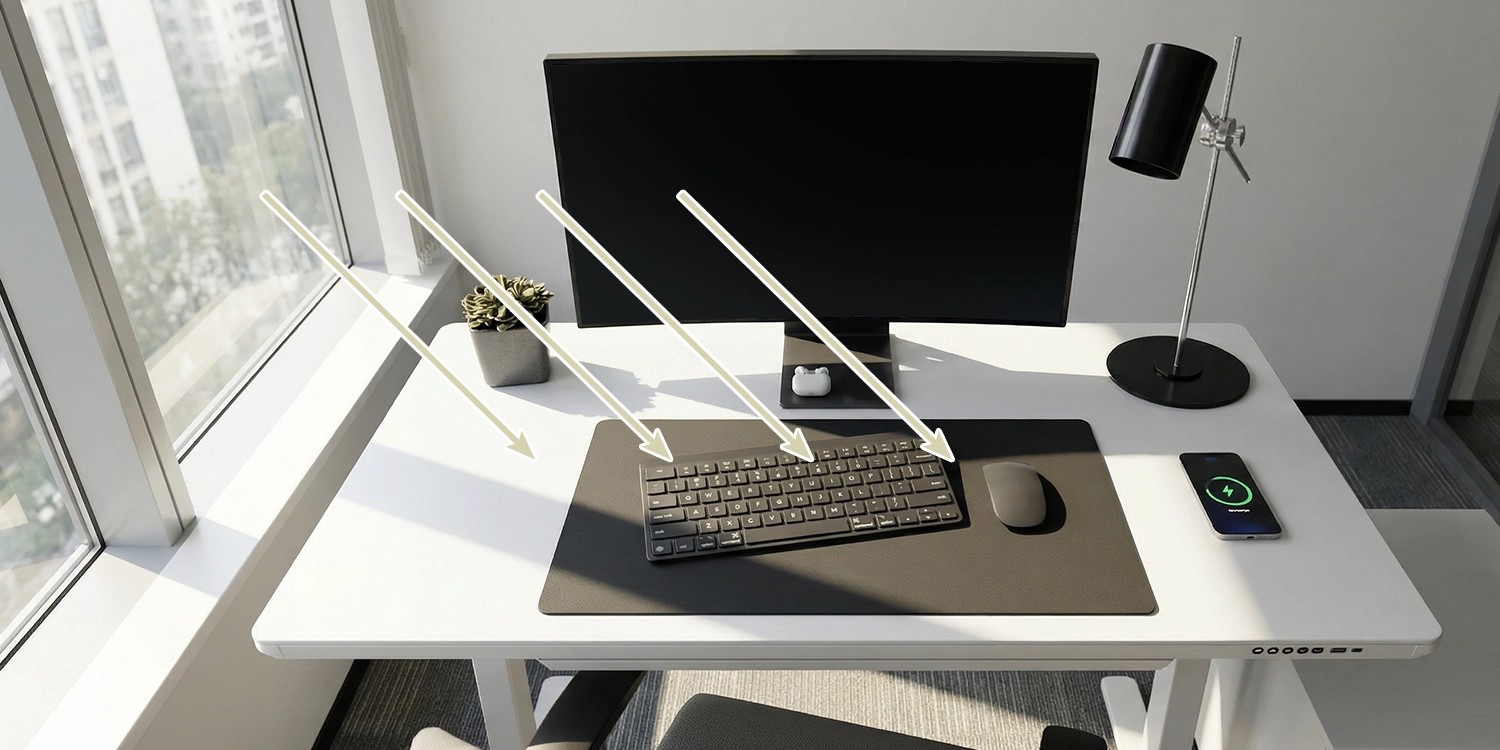 ustawienie biurka względem okna i oświetlenia słońca