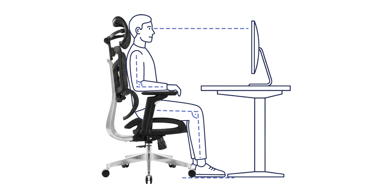 prawidłowa sylwetka w fotelu biurowym