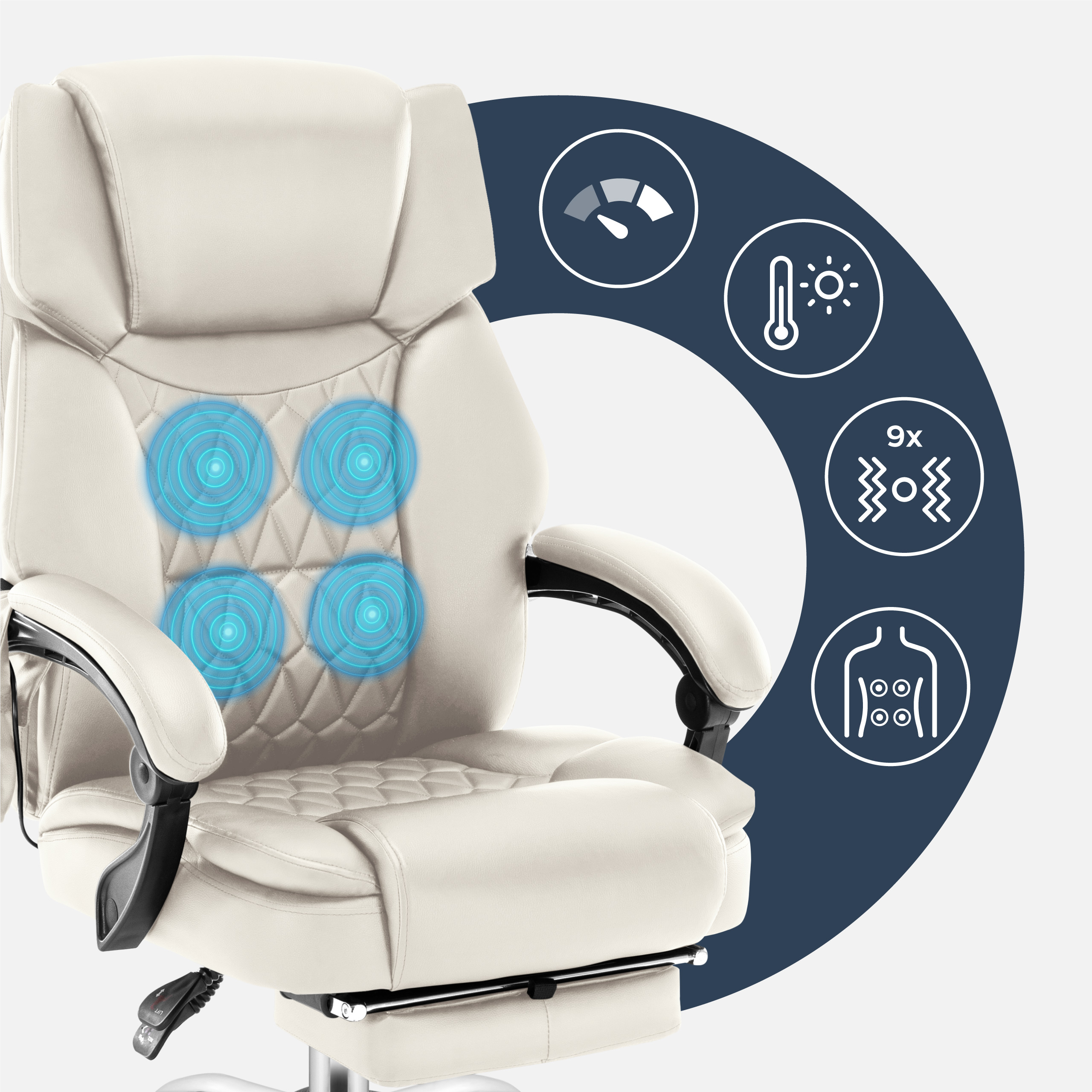 Fotel Biurowy z masażem podnóżkiem podgrzewany Mark Adler