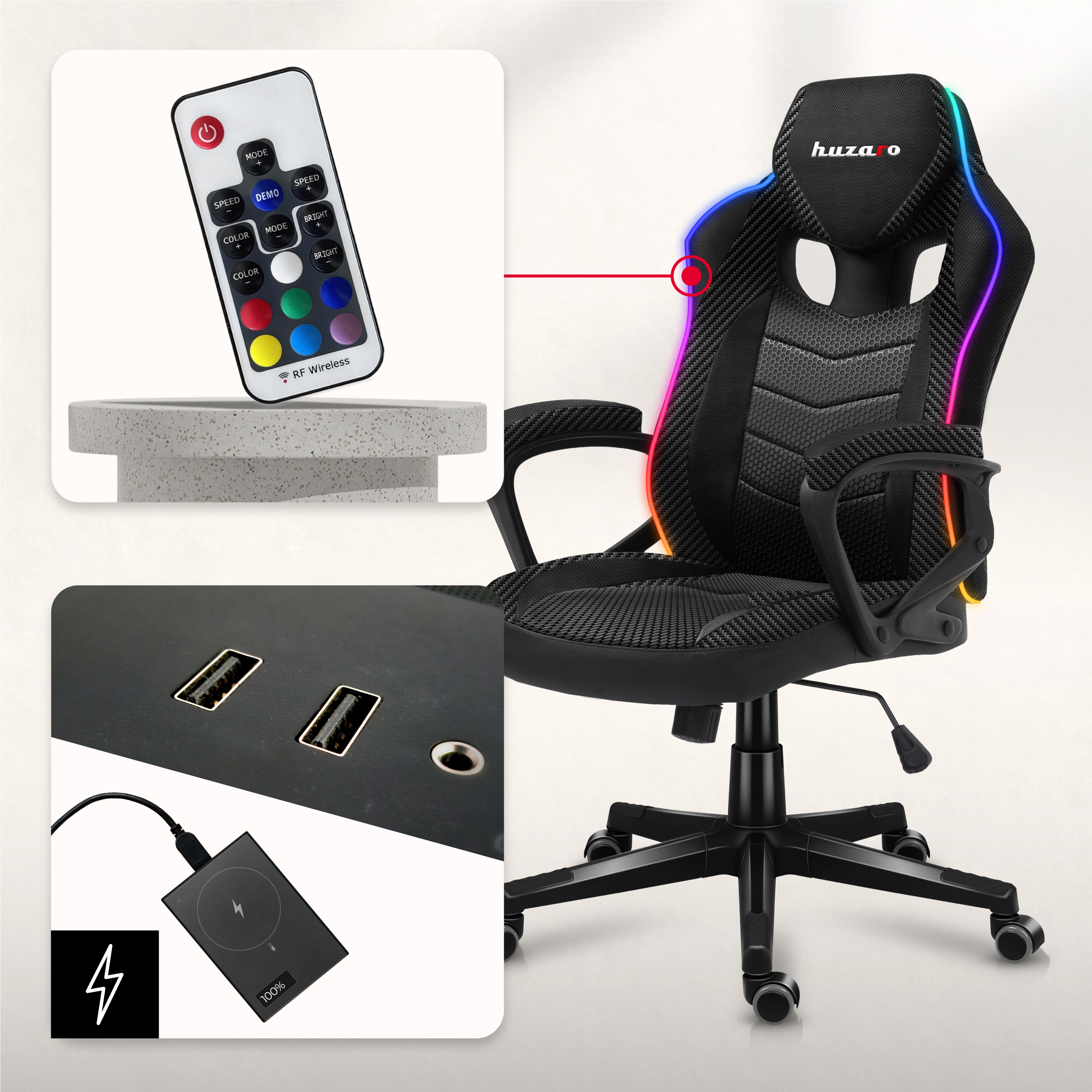 Oświetlenie RGB w fotelu gamingowym Force 2.5 RGB Carbon