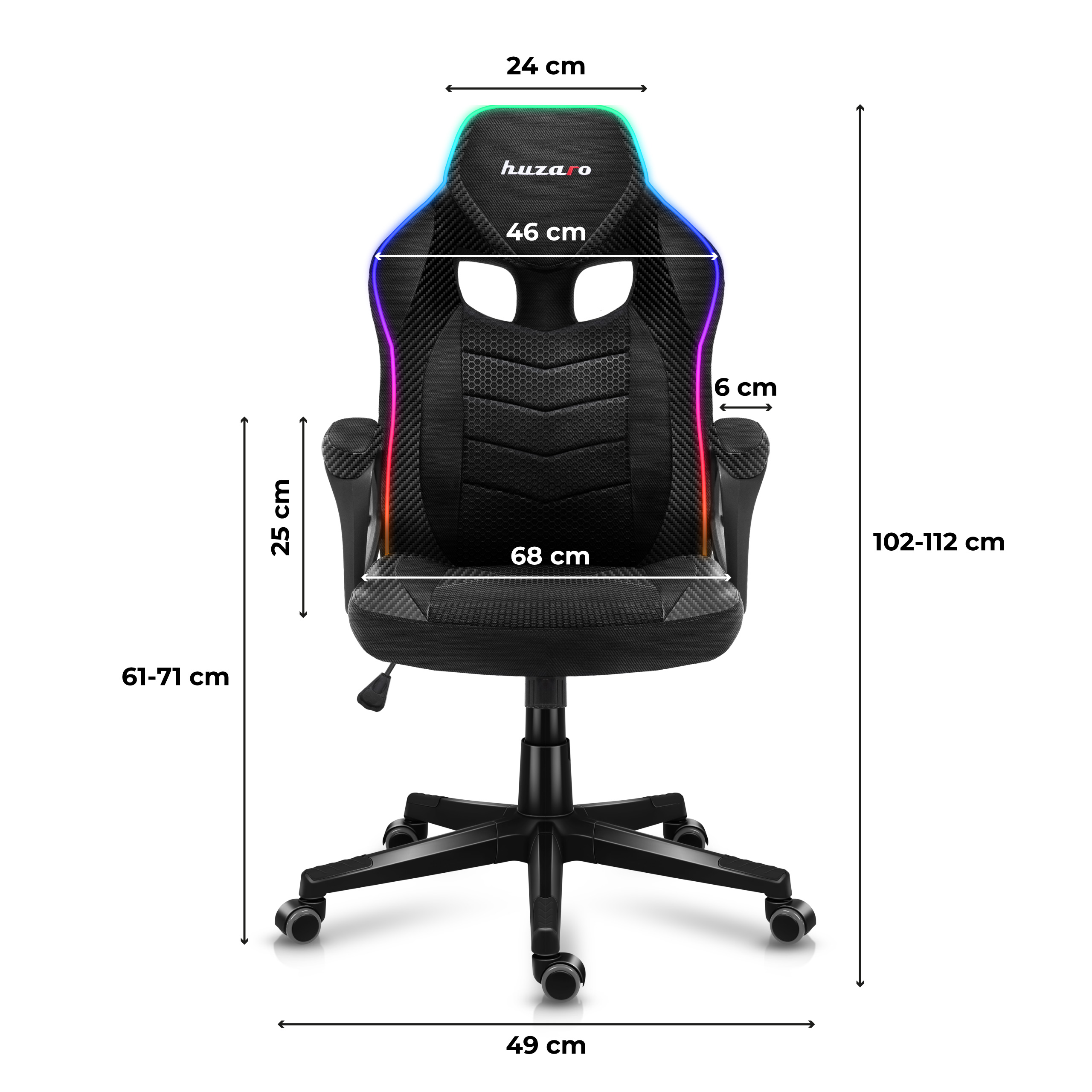 Wymiary fotela Huzaro Force 2.5 Carbon RGB