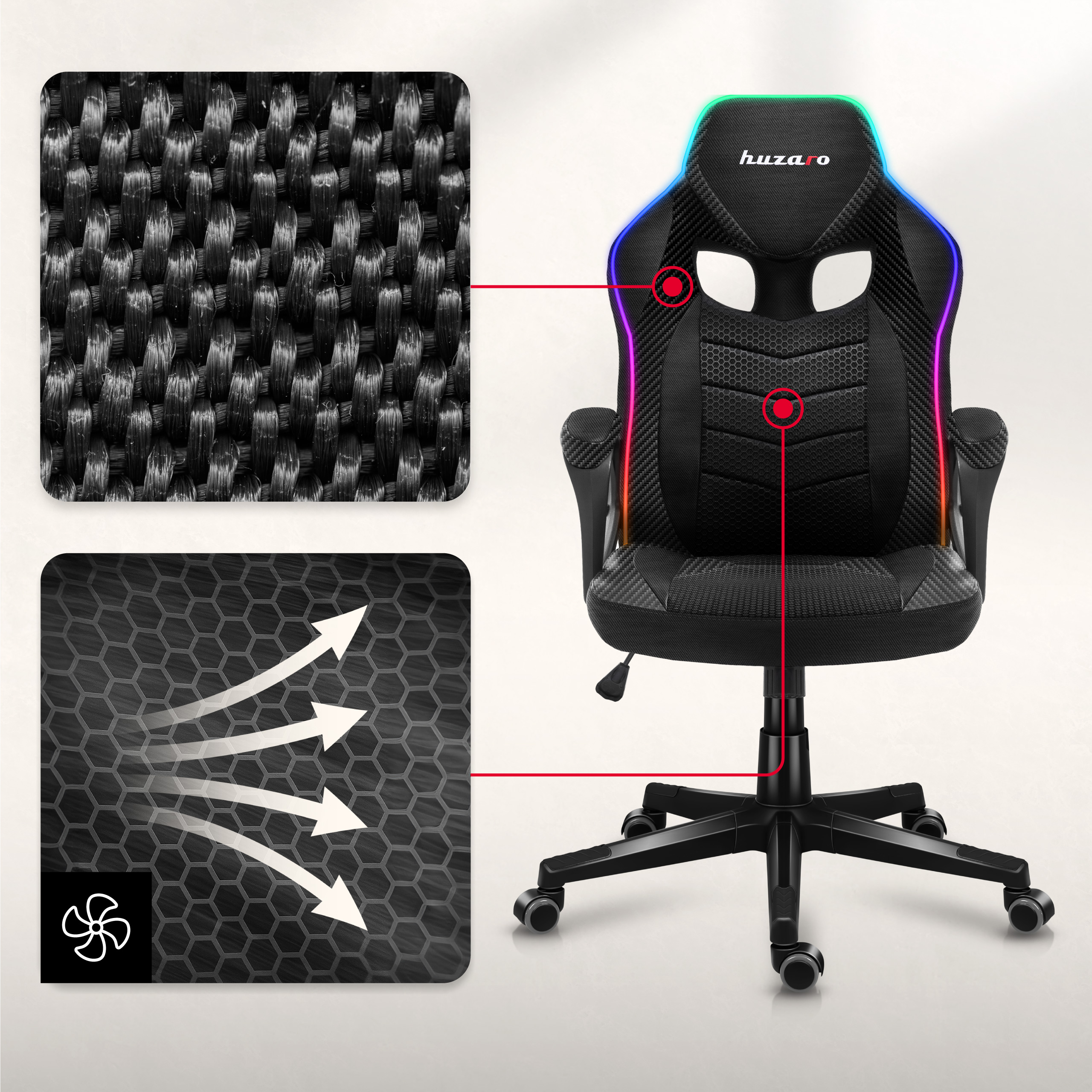 Materiały użyte w fotelu gamingowym Huzaro Force 2.5 RGB Carbon