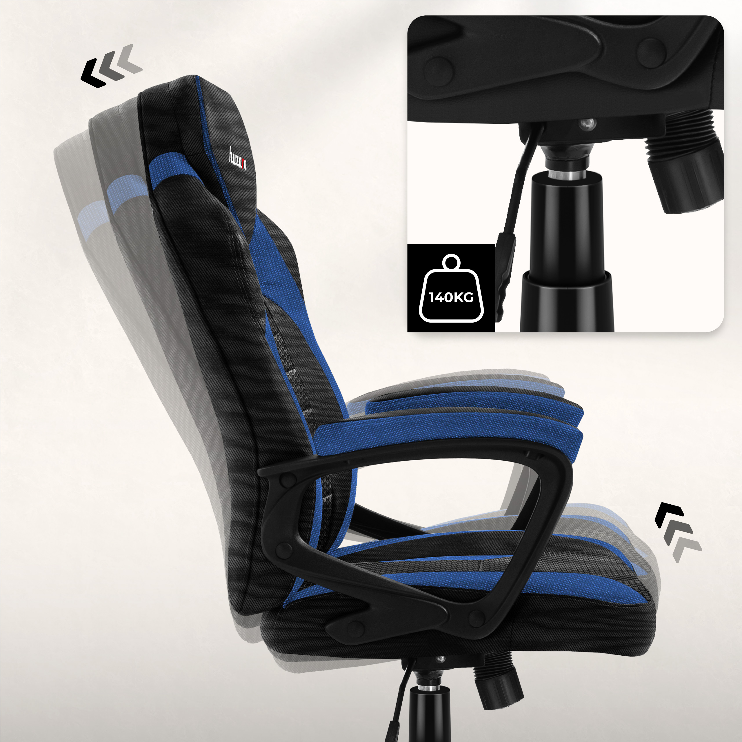 Lewy bok fotela Huzaro Force 2.5 Blue Mesh z funkcją bujania