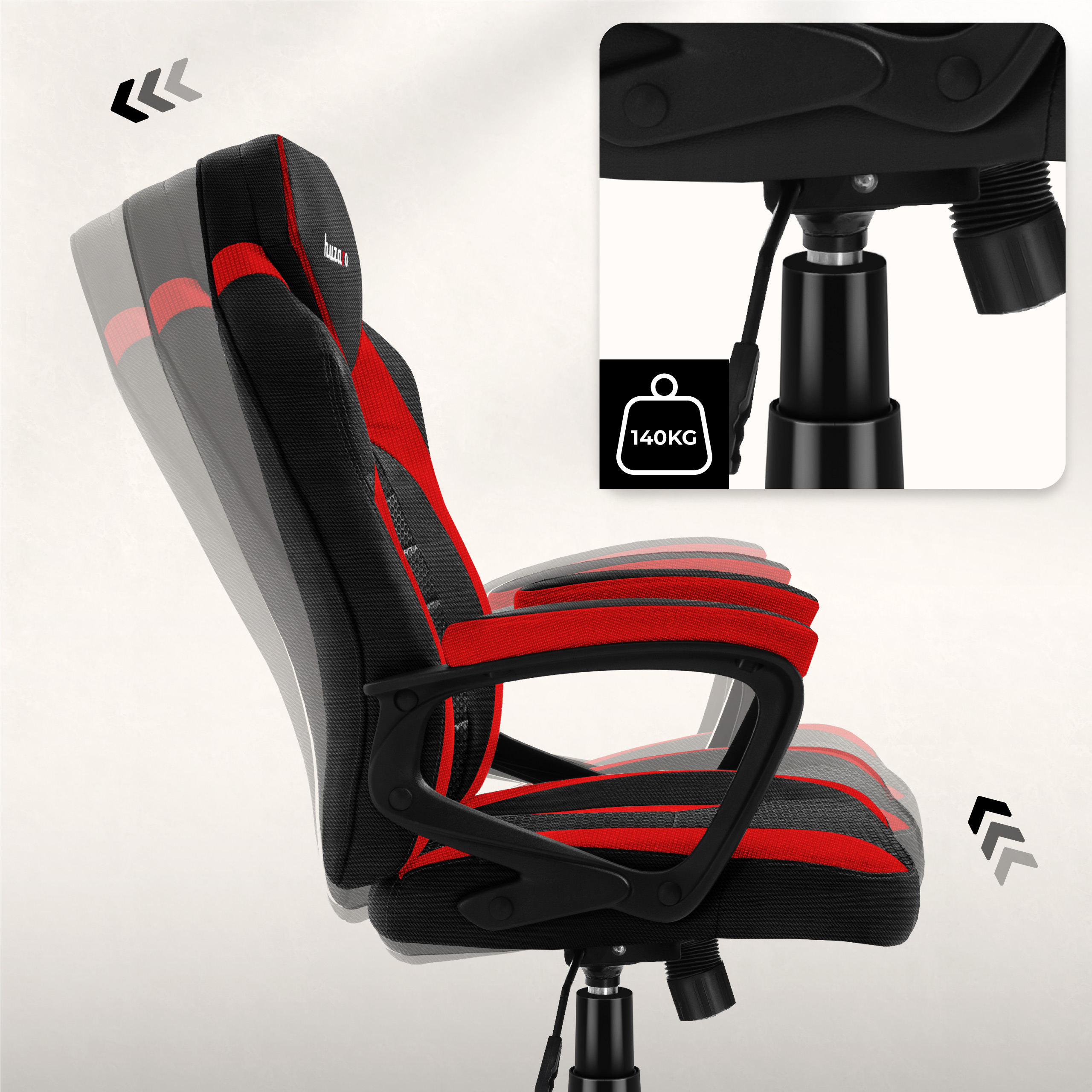Fotel gamingowy huzaro force 2.5 red mesh - mechanizm bujania