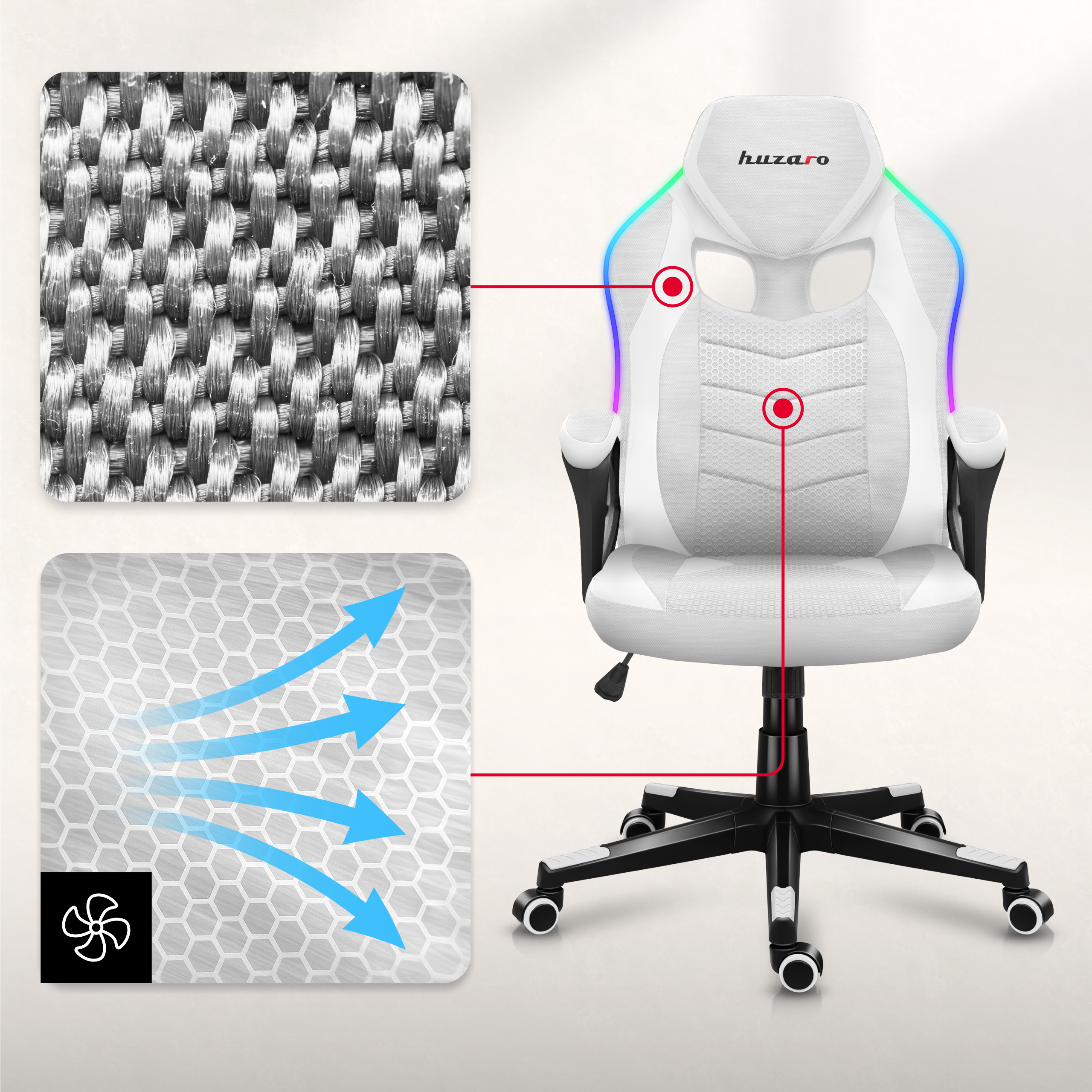 Materiały użyte w fotelu gamingowym Huzaro Force 2.5 RGB Carbon