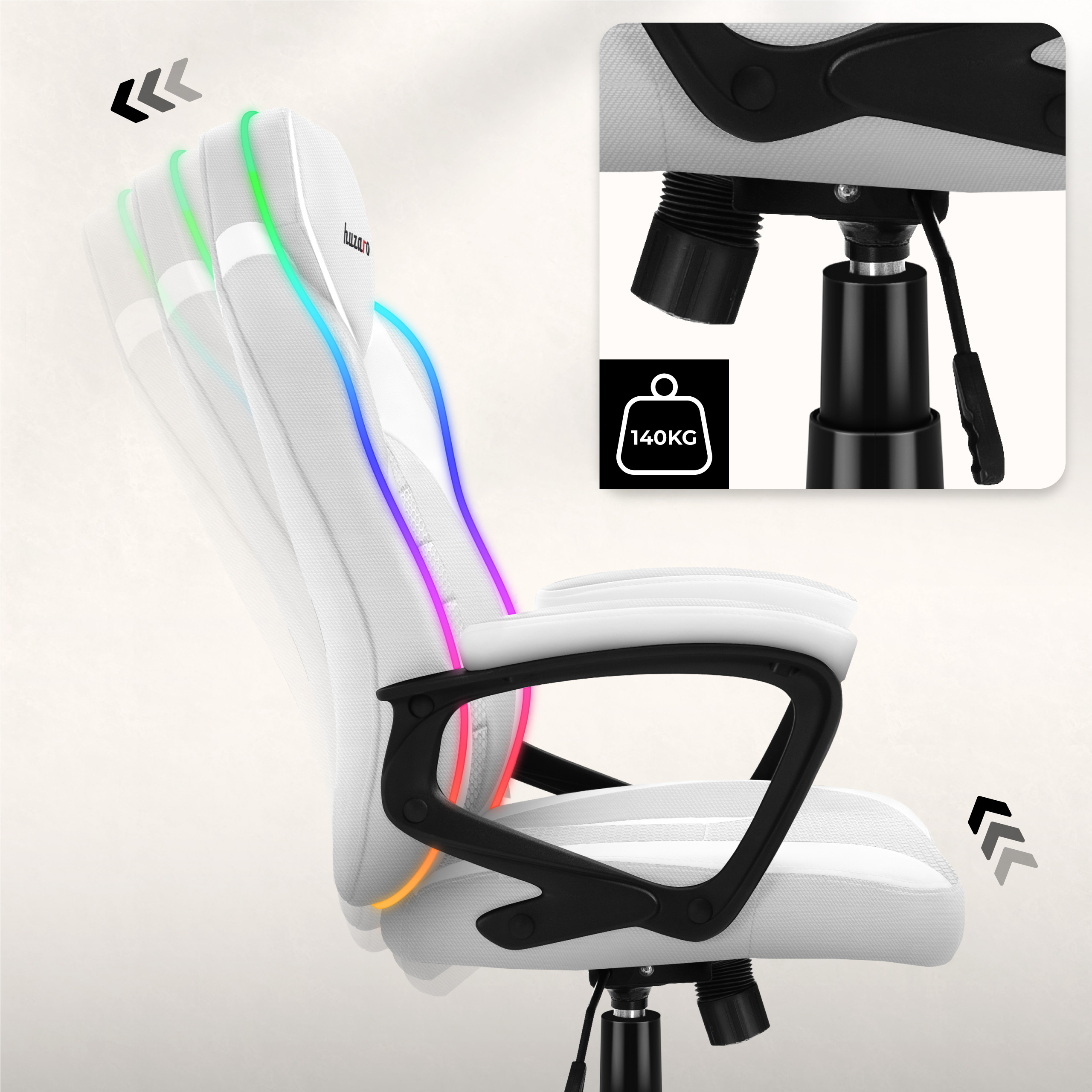 Lewy bok fotela Huzaro Force 2.5 Carbon RGB z funkcją bujania