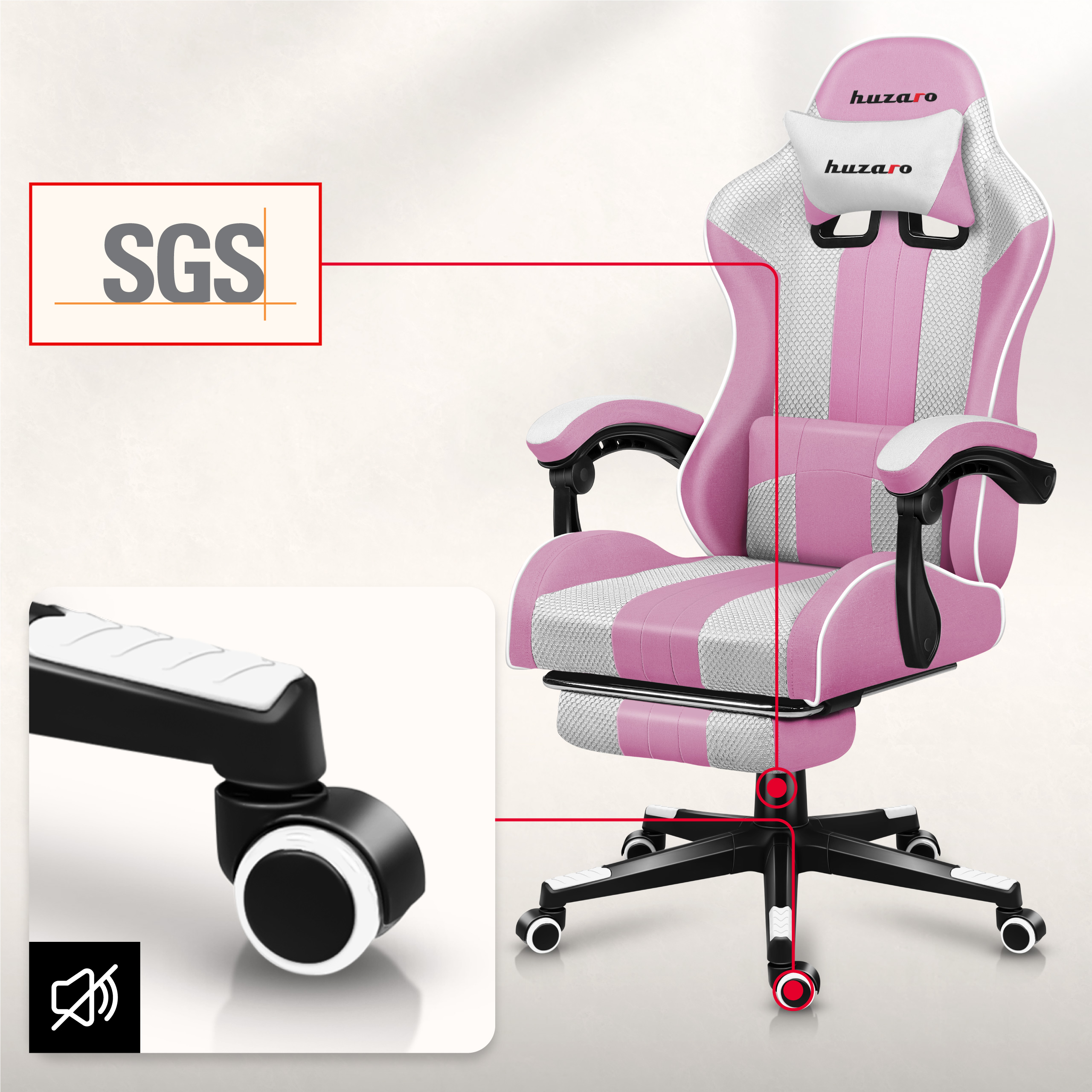 Kółka do fotela gamingowa Huzaro Force 4.7 Pink