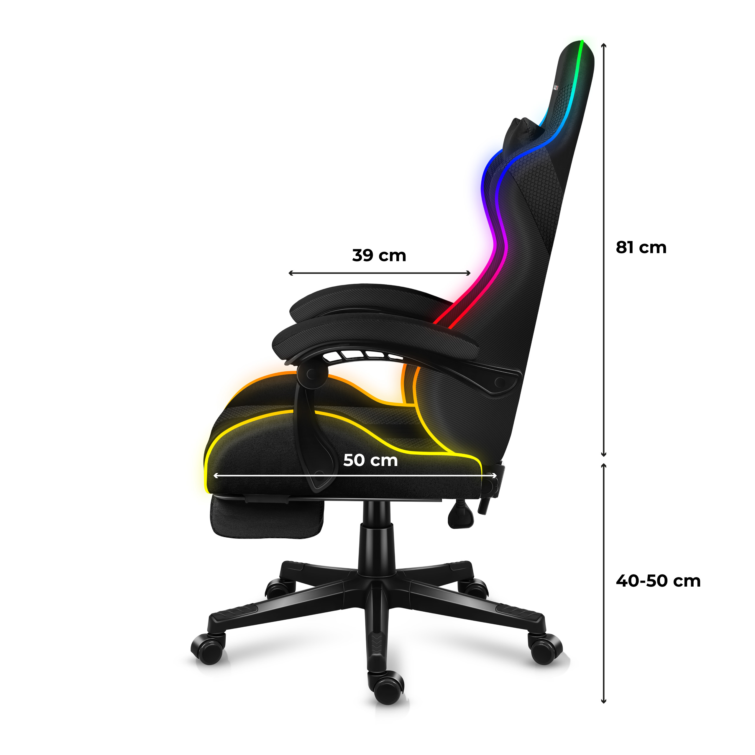 Wymiary fotela Huzaro Force 4.7 RGB Mesh