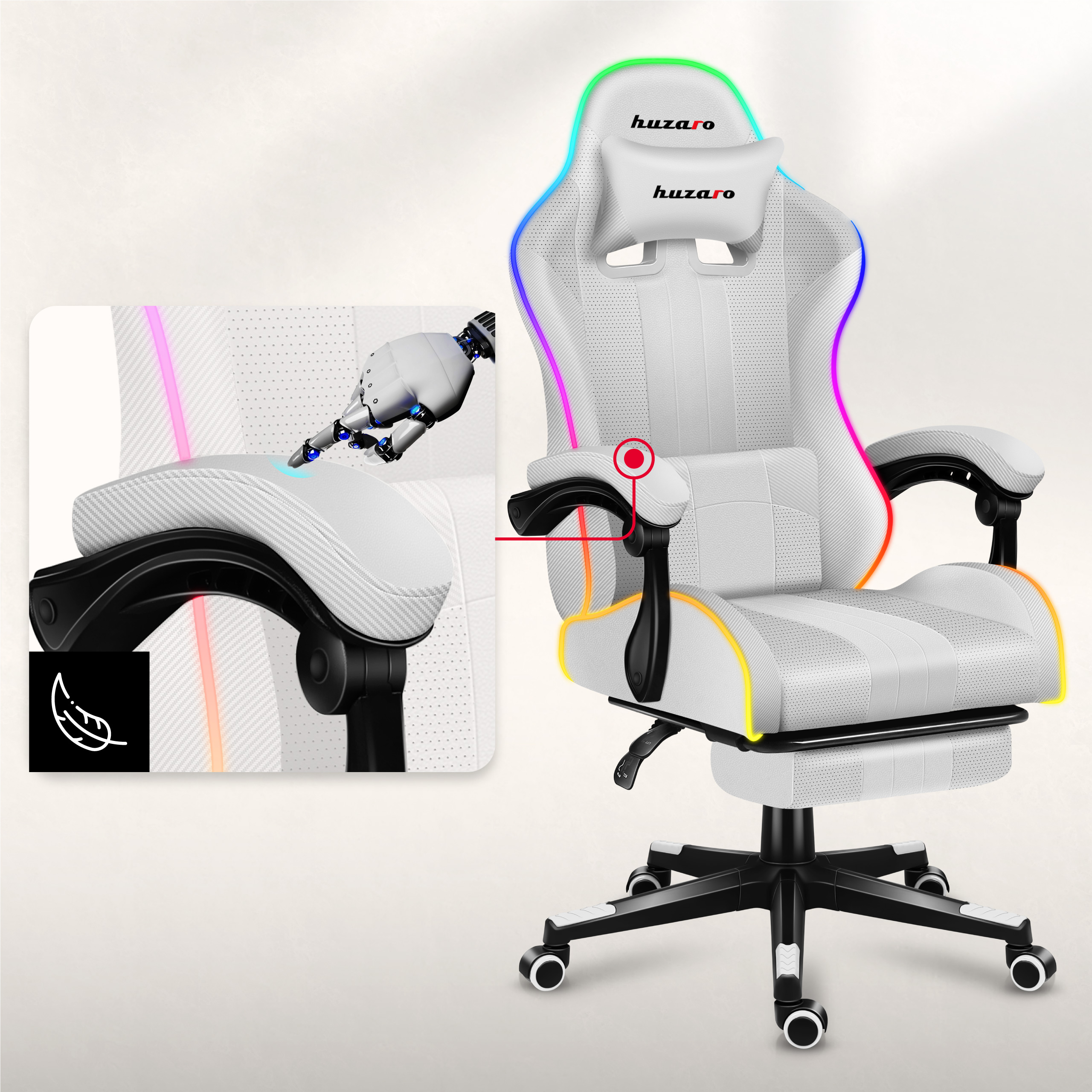 Poduszka lędźwiowa do fotela gamingowa Huzaro Force 4.7 White RGB