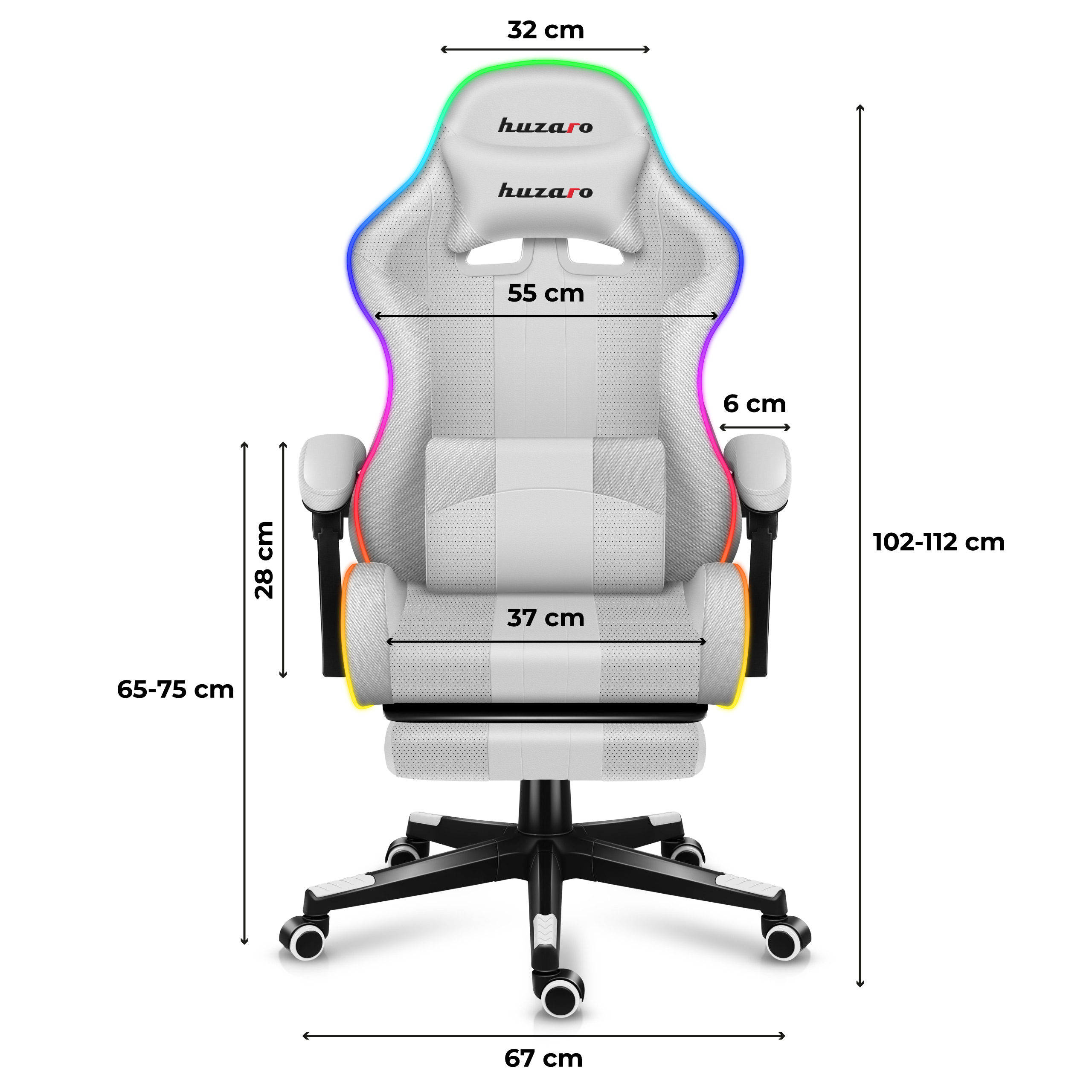 Wymiary fotela Huzaro Force 4.7 White RGB